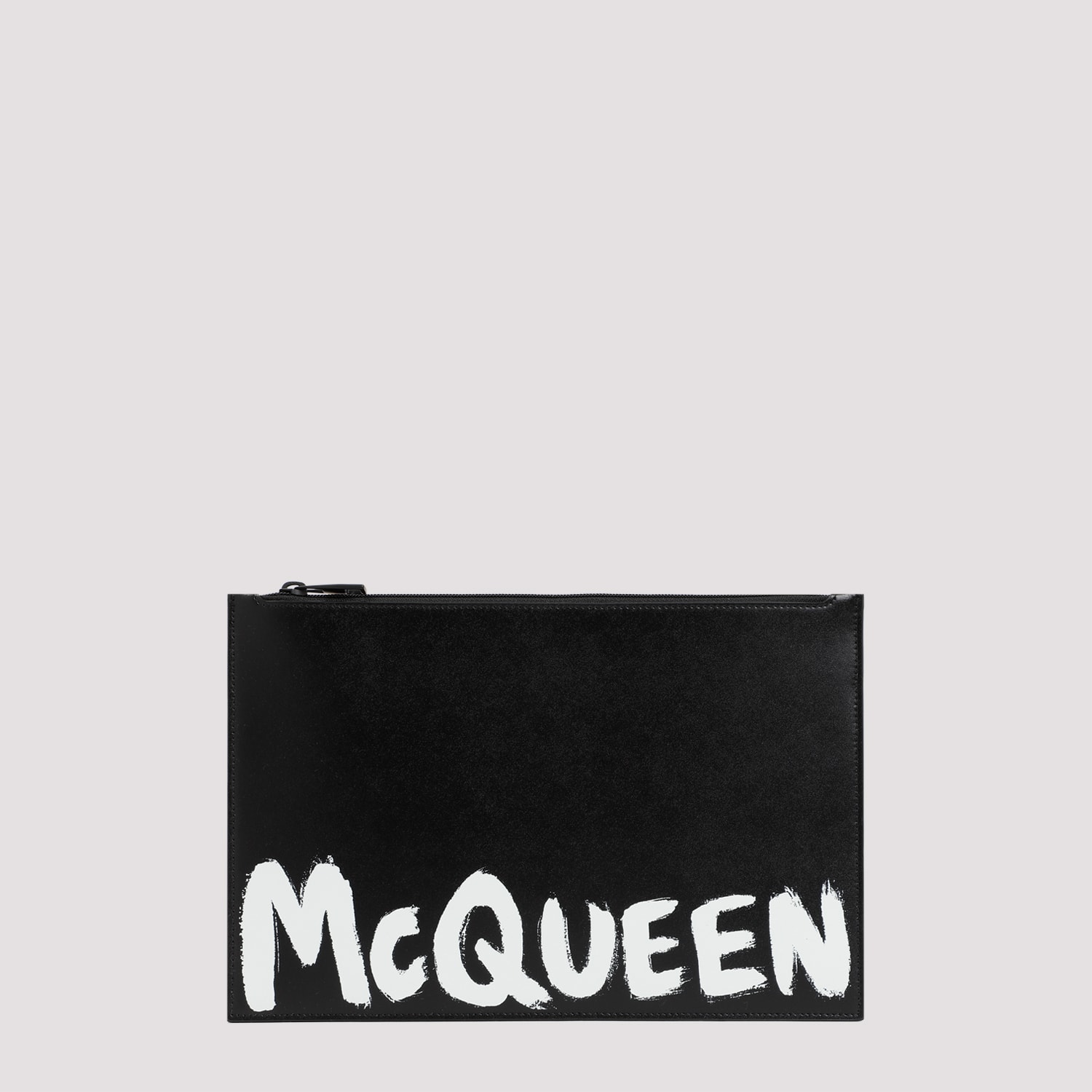 Shop Alexander Mcqueen Flat Zip Graffiti Pouch In Black White