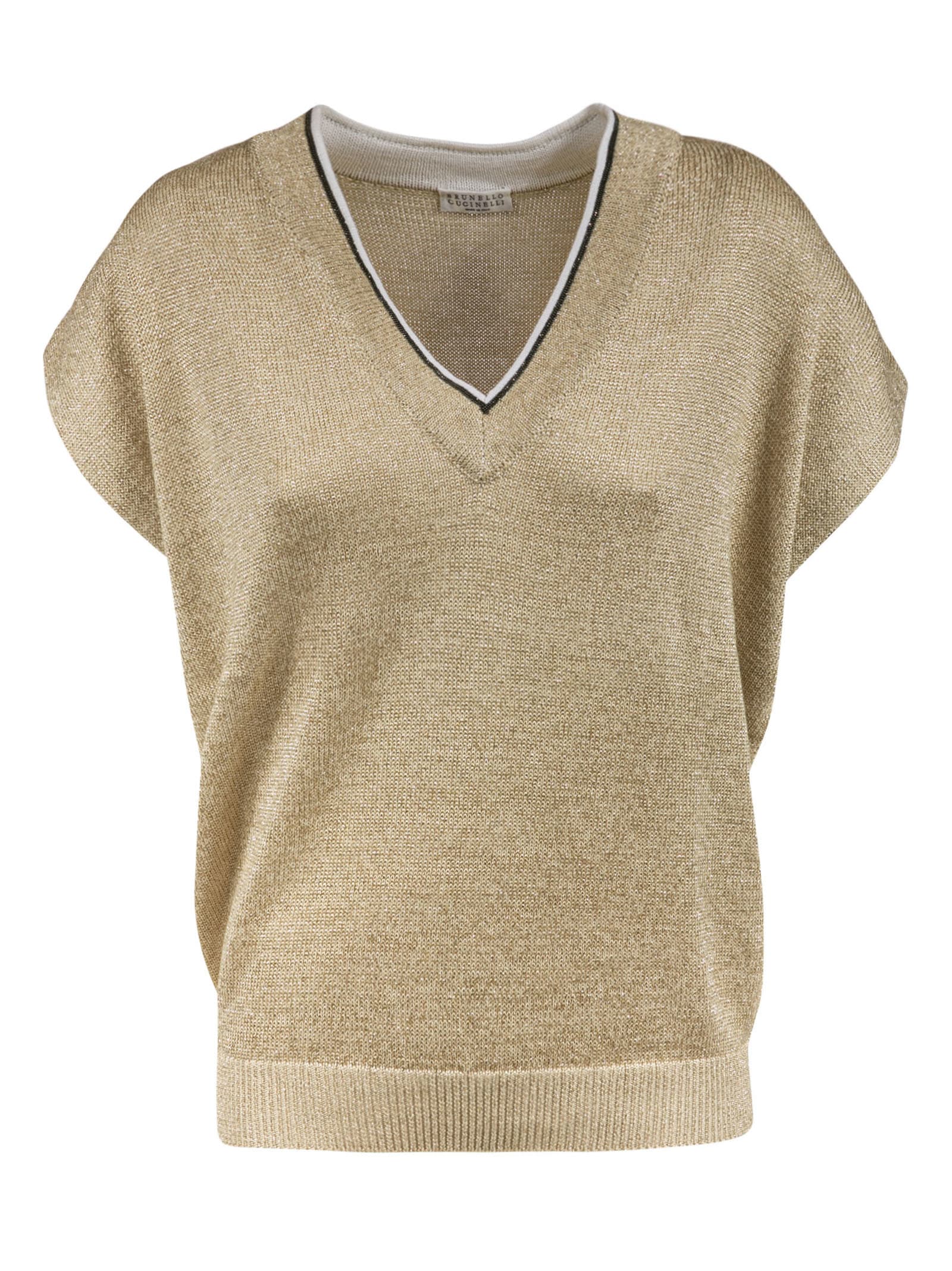 Brunello Cucinelli V-neck Capped Sleeve Top