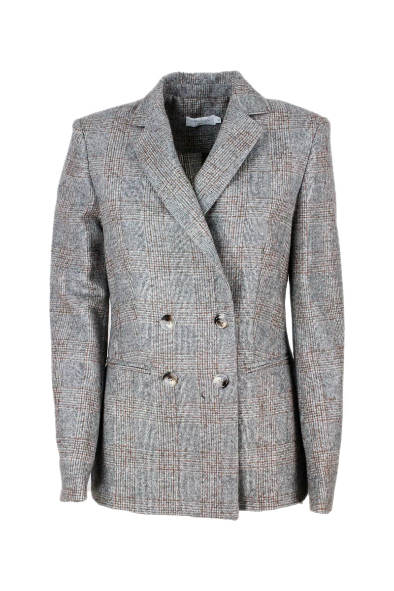Photo of  Barba Napoli Double-breasted Blazer Jacket With Buttons And Welt Pockets In Wool And Alpaca With Check Pattern Effect- shop Barba Napoli jackets online sales