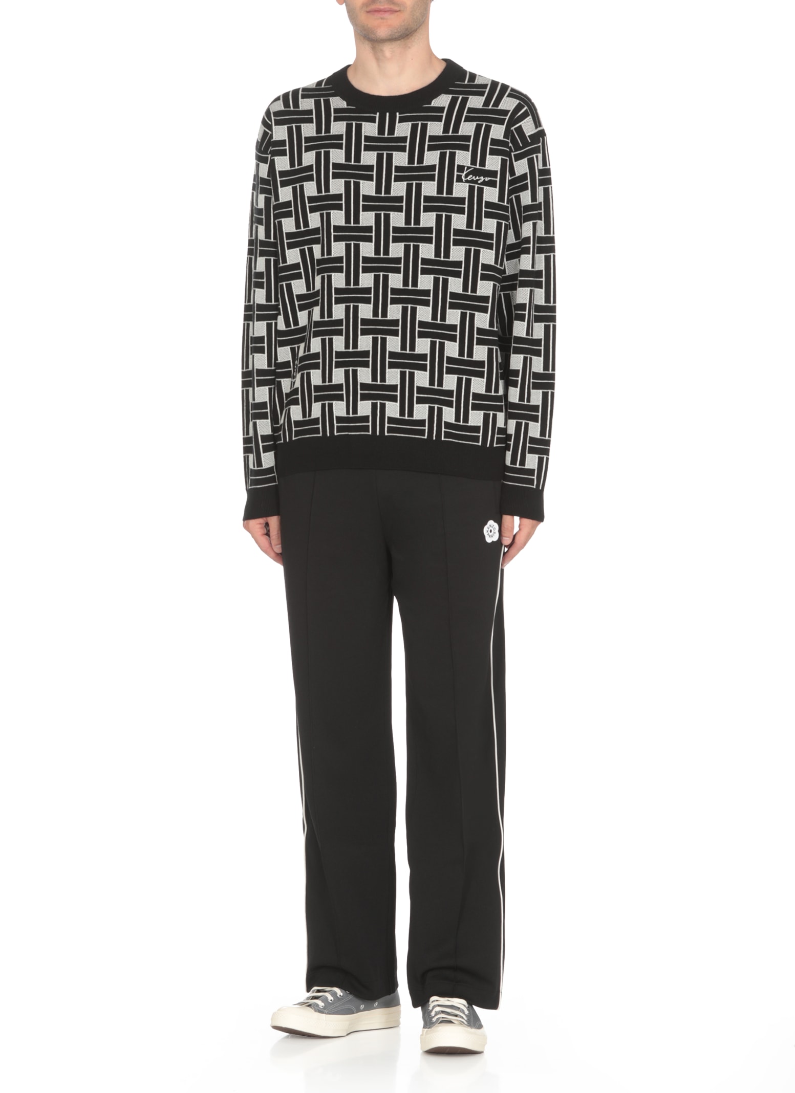 Shop Kenzo Weave Sweater In Black