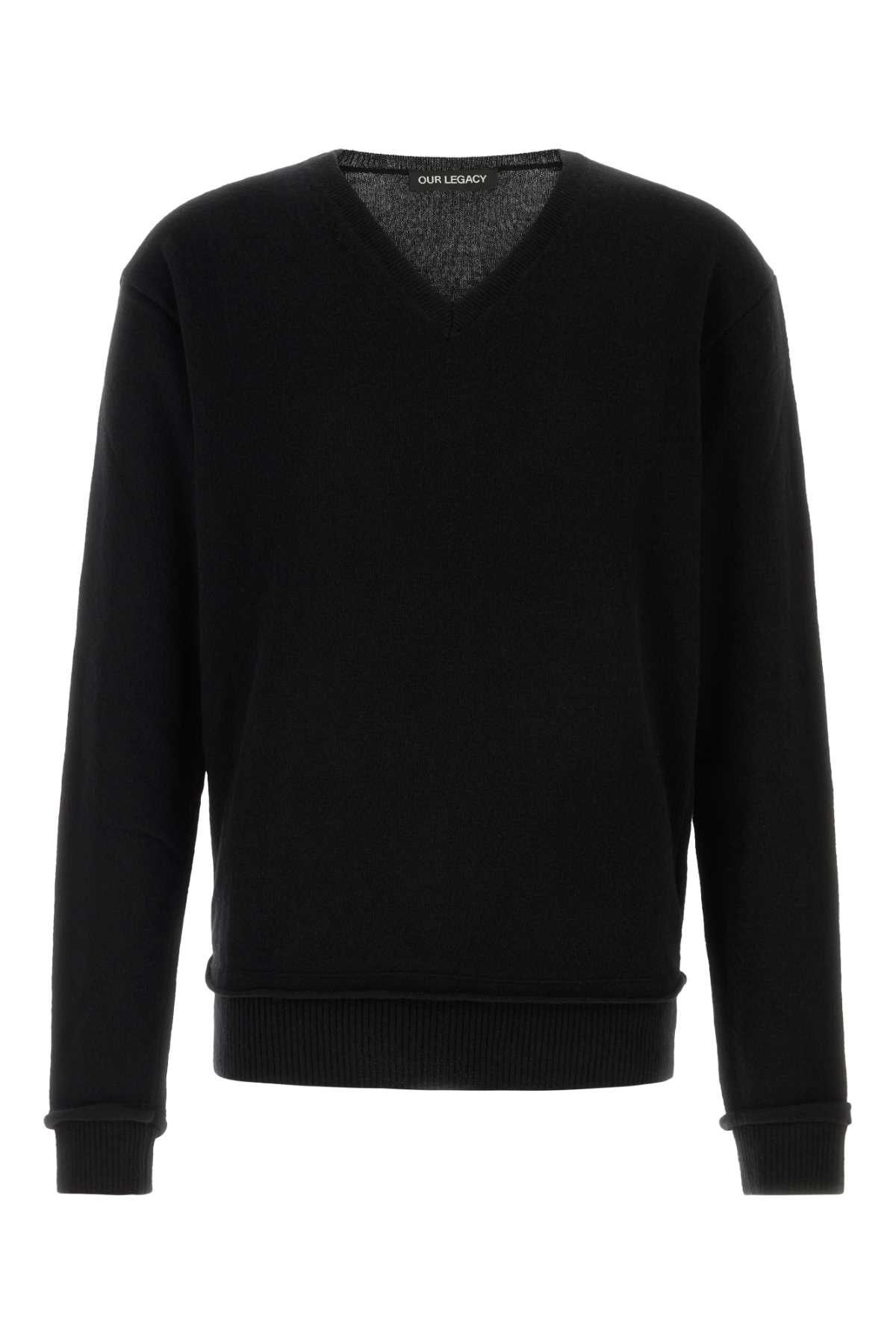Our Legacy V-neck Wool Sweater With Ribbed Cuffs And Hem In Black