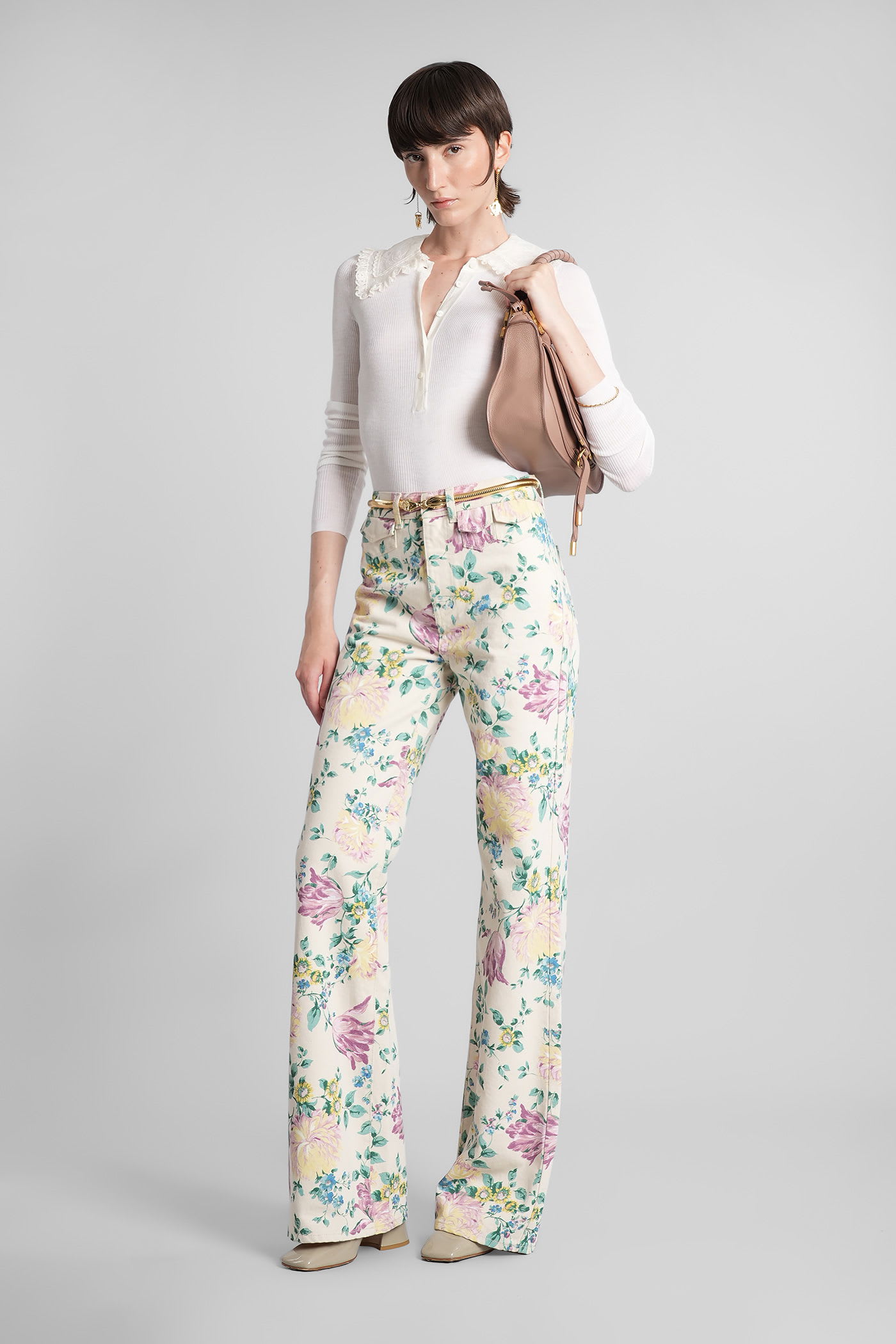 Chloé Printed Rigid High-rise Flared Jeans In Neutral