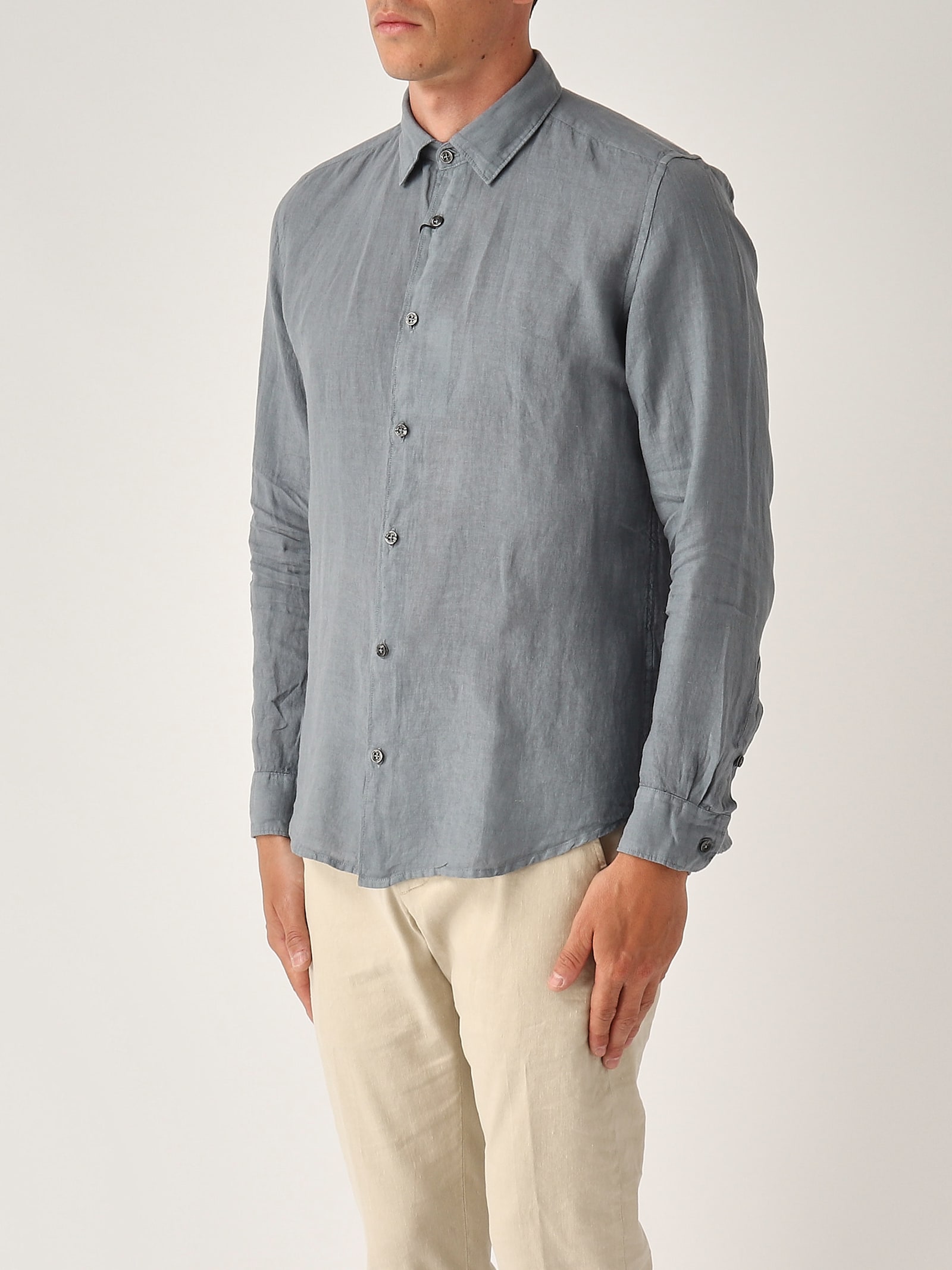 Altea Camicia M/l Collo Aperto Full-button Lino 100% Shirt In Gray