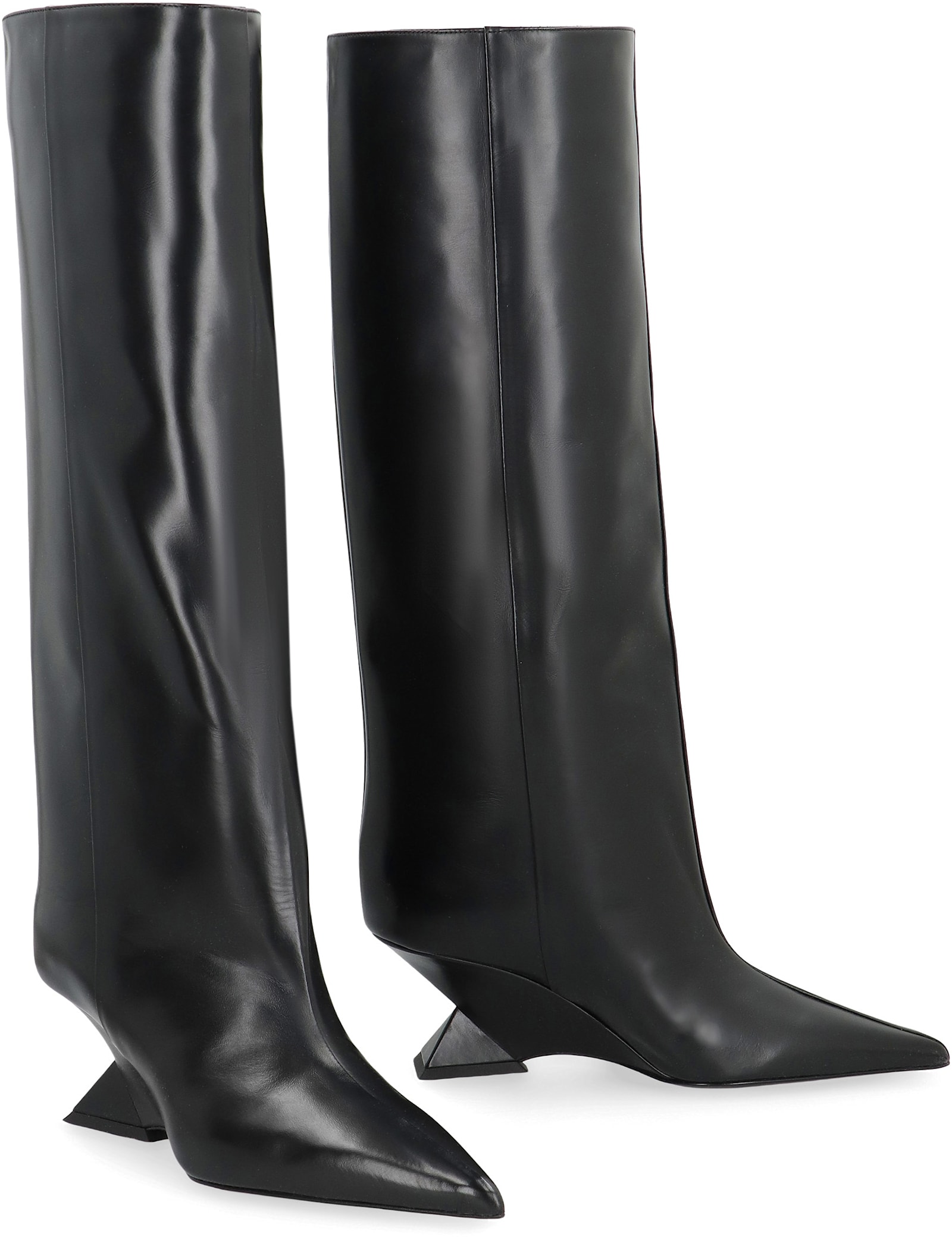 Attico Cheope Leather Knee Boots In Black