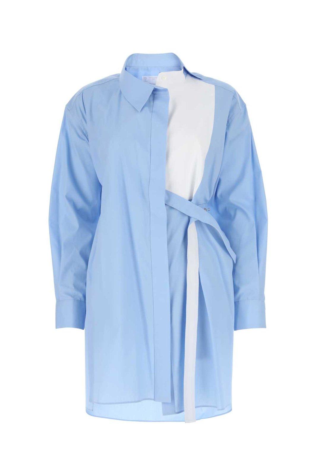 SACAI STRIPED TIE DETAILED SHIRT DRESS