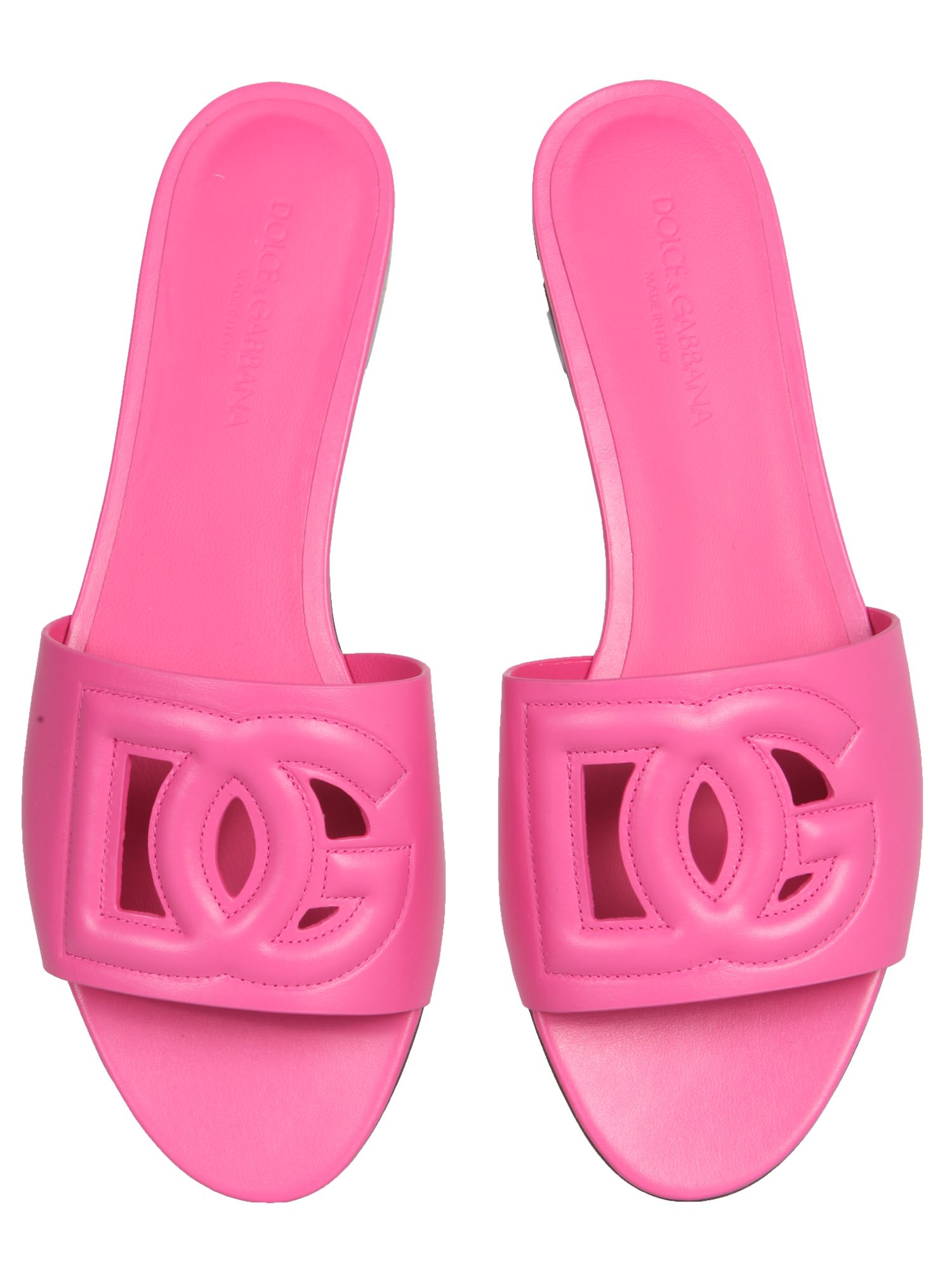 Shop Dolce & Gabbana Slide Sandals With Logo In Pink