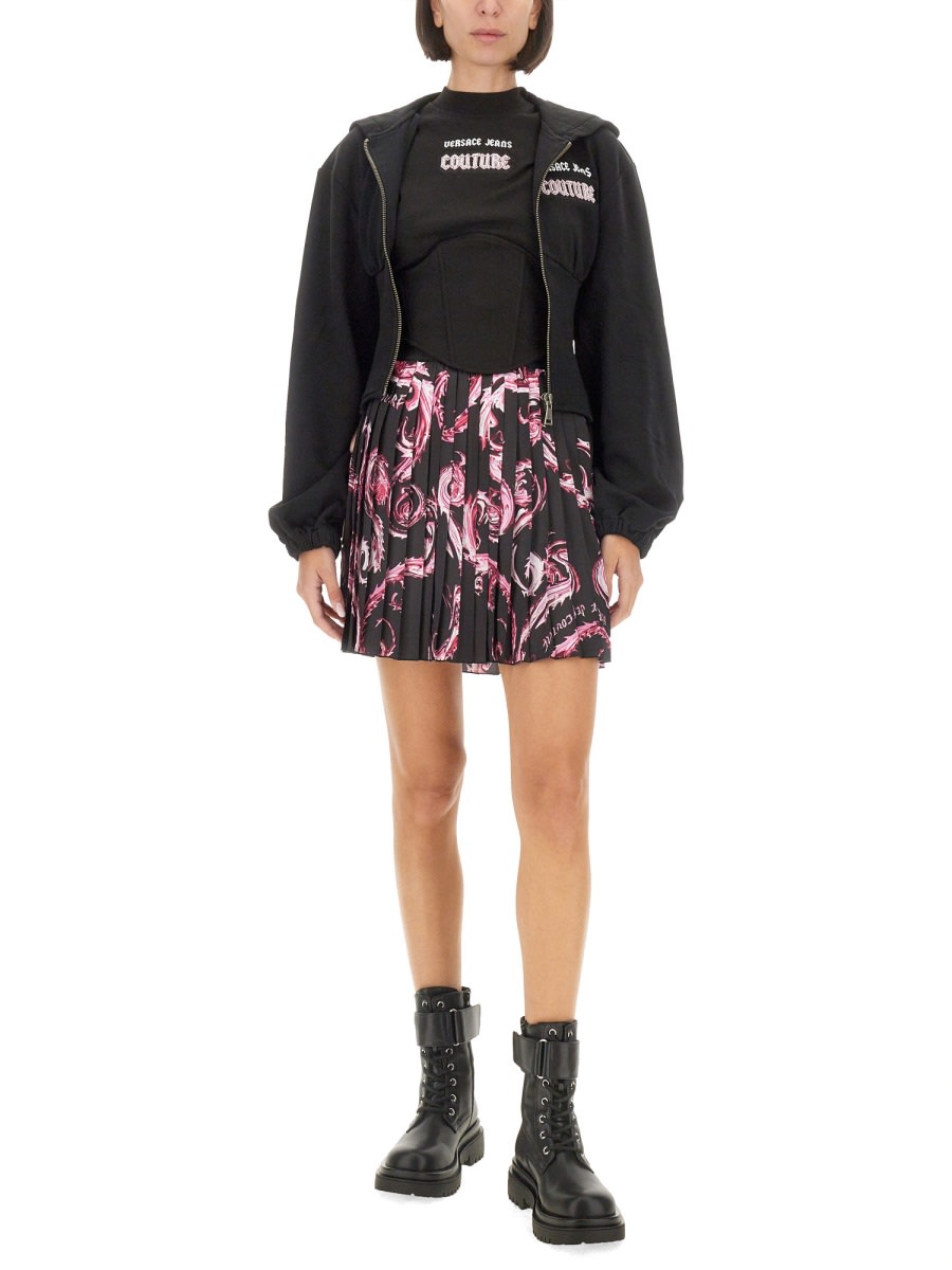 Versace Jeans Couture Zip-up Black Sweatshirt With Laced Side Design In Black