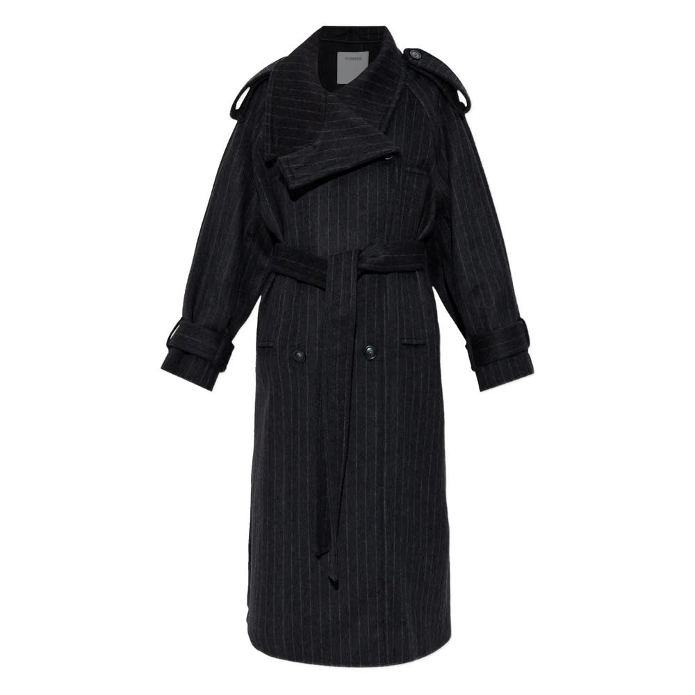 Sportmax Pinstripe-pattern Belted Coat In Black