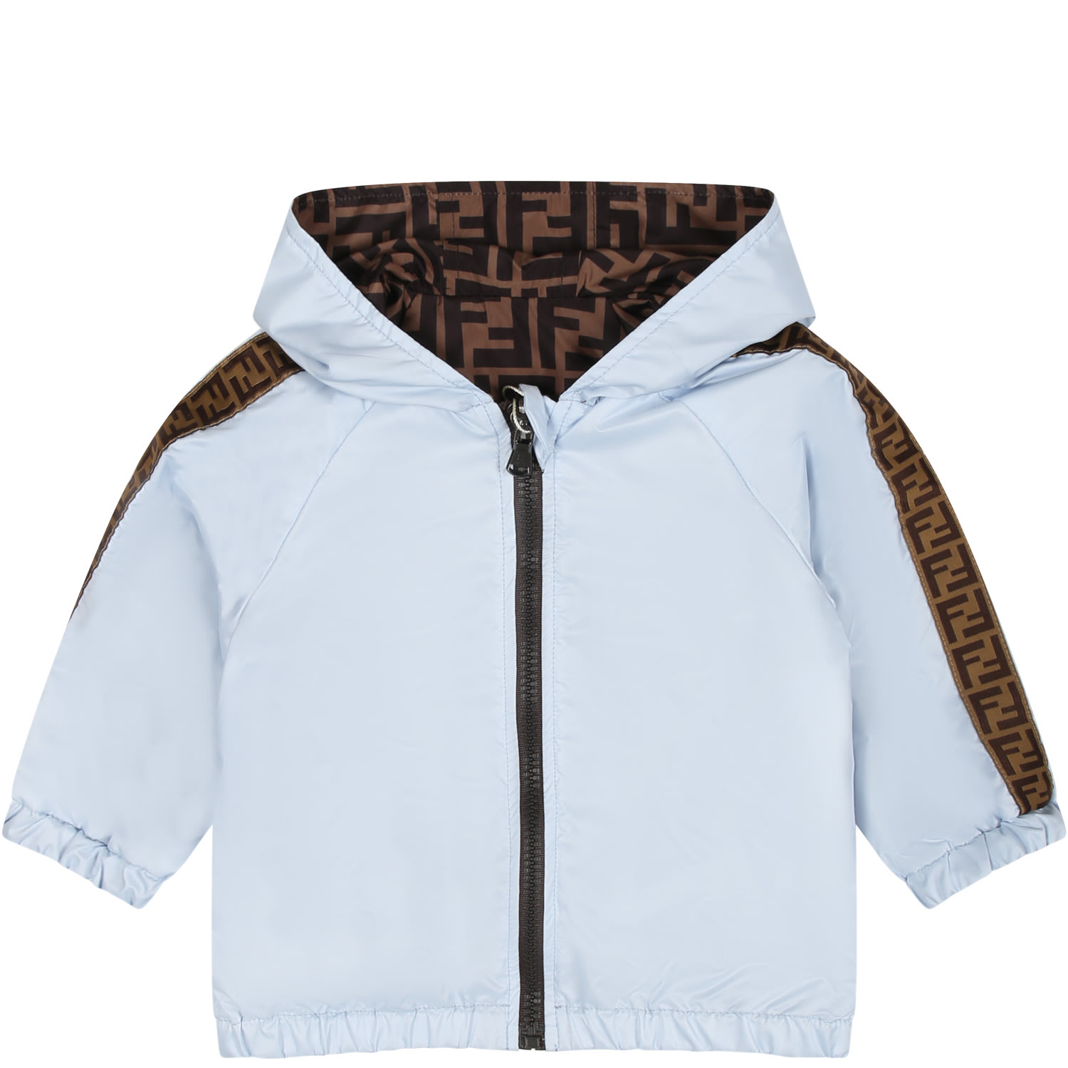 Shop Fendi Reversible Light Blue Windbreaker For Baby Girl With Iconic Ff