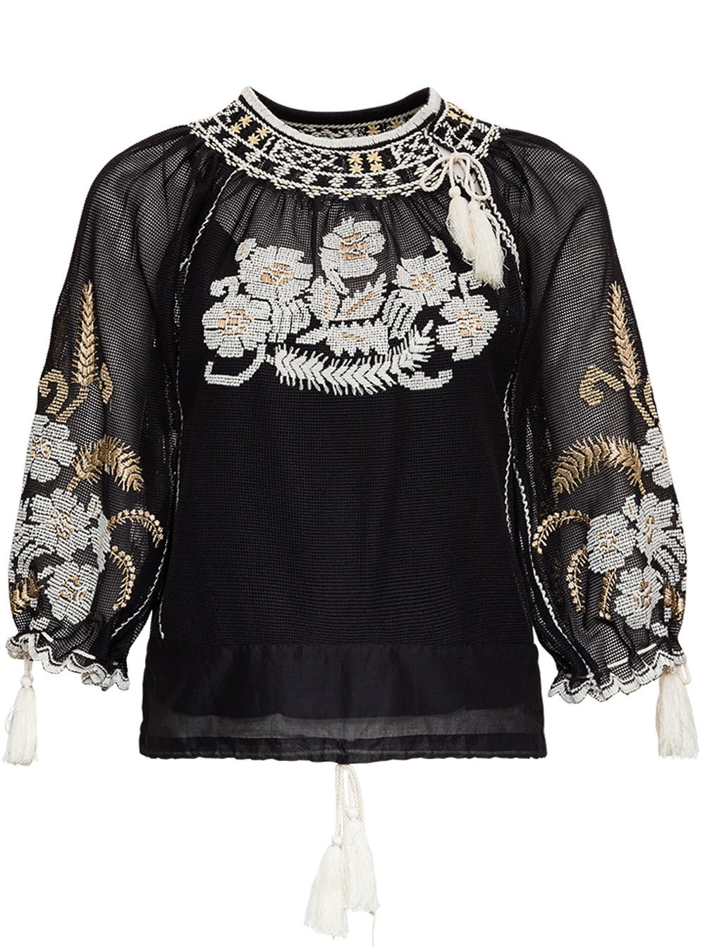 Click to view more detailed imagery on our partner's website Red Valentino Mesh Shirt With Floral Embroidery In Black