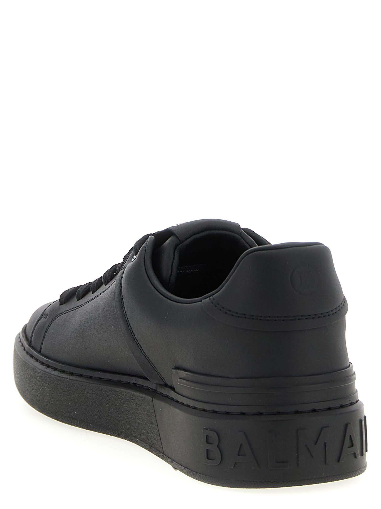 Balmain Black Low Top Sneakers With Logo In Leather In Black