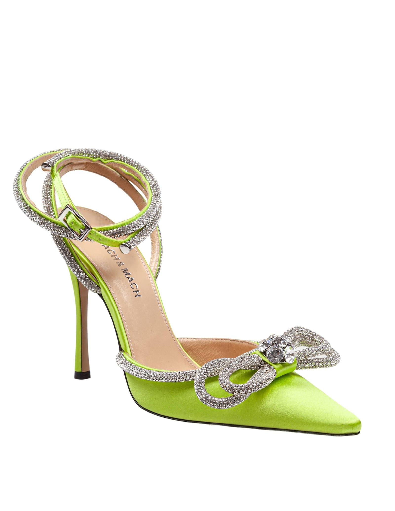 Mach & Mach Satin Double Decollete With Rhinestone Bow In Lime
