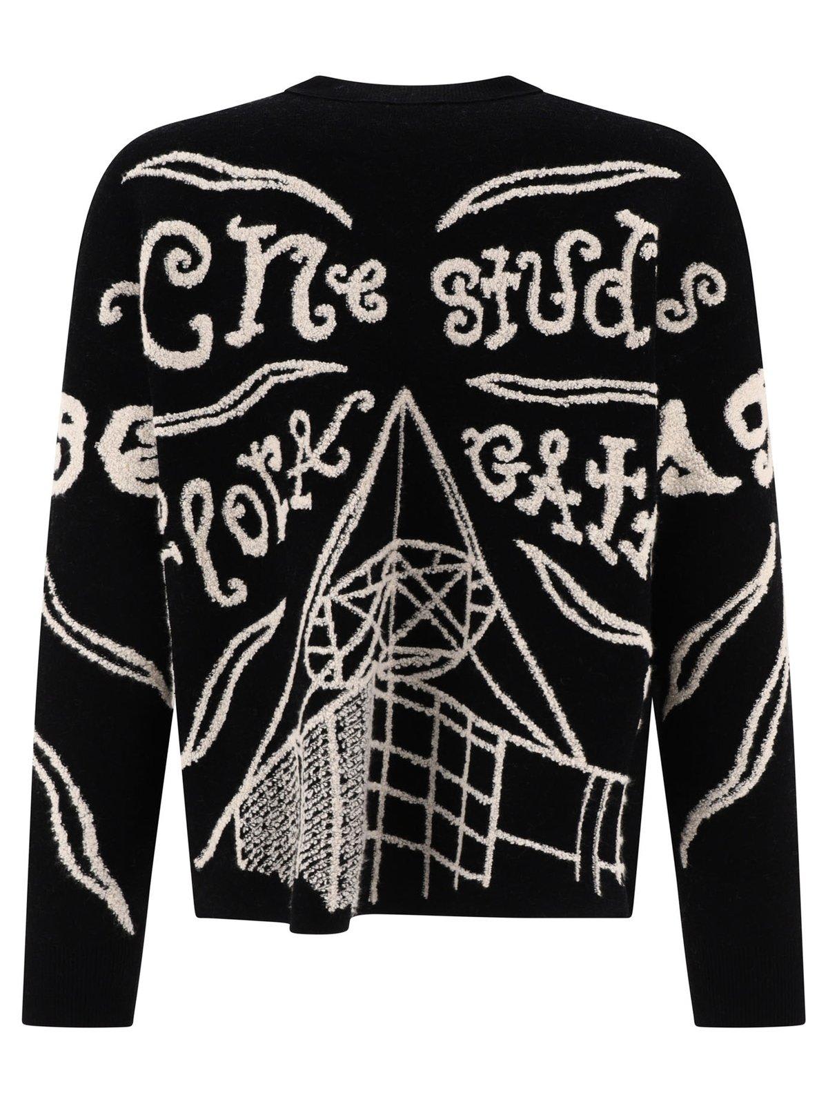 Shop Acne Studios Logo-jacquard Crewneck Knitted Jumper In Black