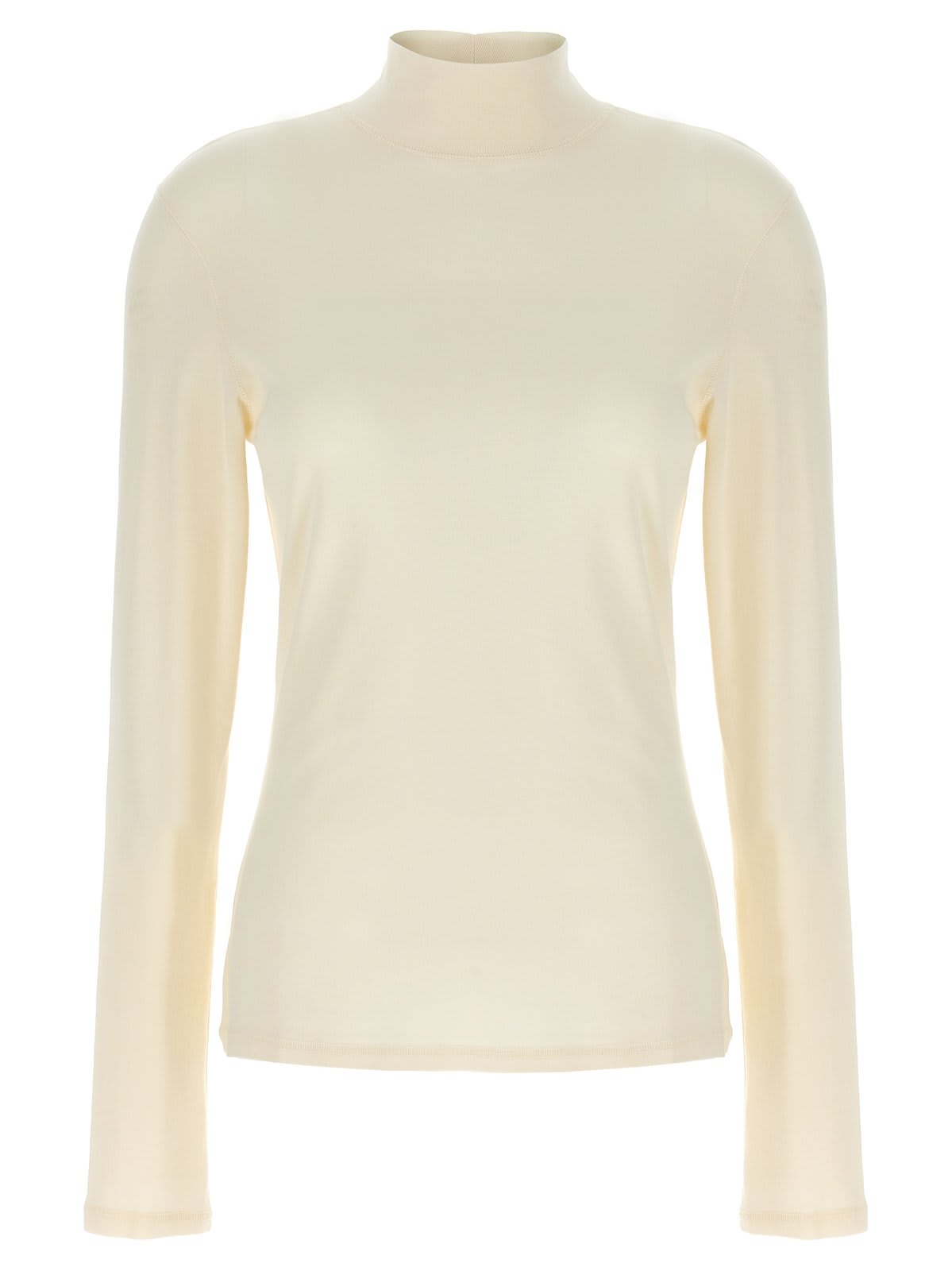 Shop Lemaire High-neck Long-sleeved Ribbed Top In Ivory