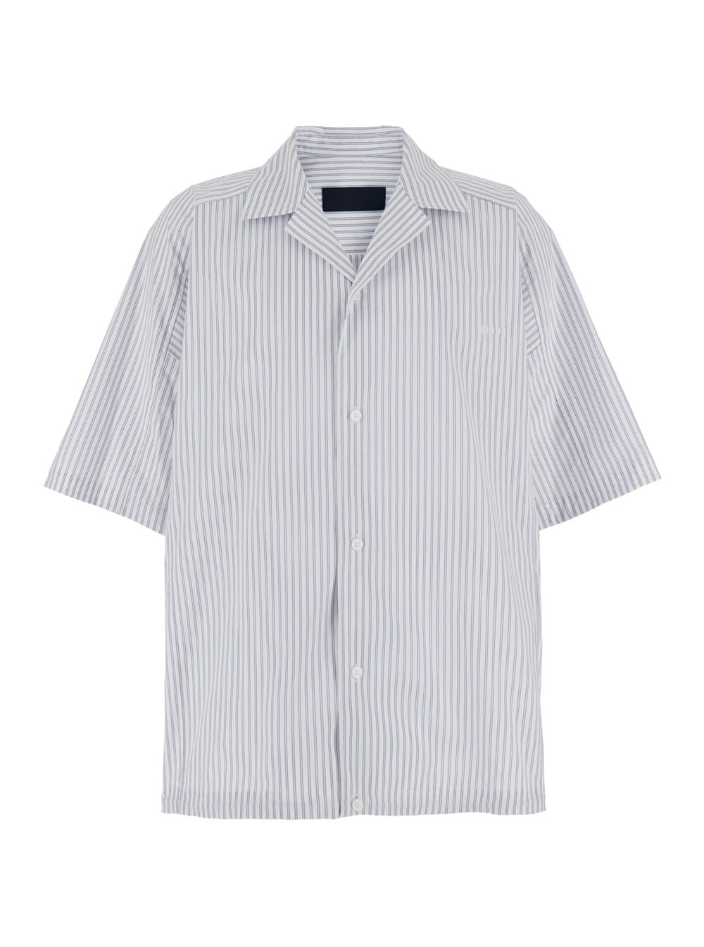 Juun. J Blue Bowling Shirt With Cuban Collar And All-over Striped Motif In Cotton Blend Man