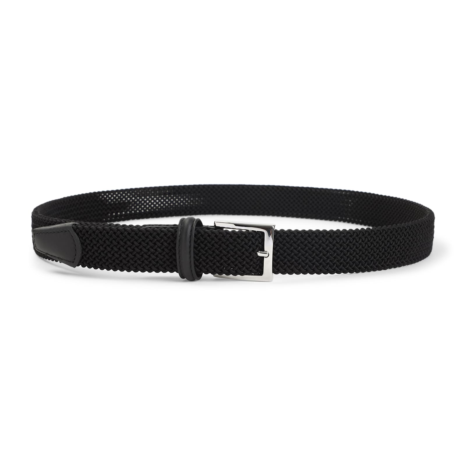 Kiton Adjustable Braided Leather Belt With Silver Buckle In Black