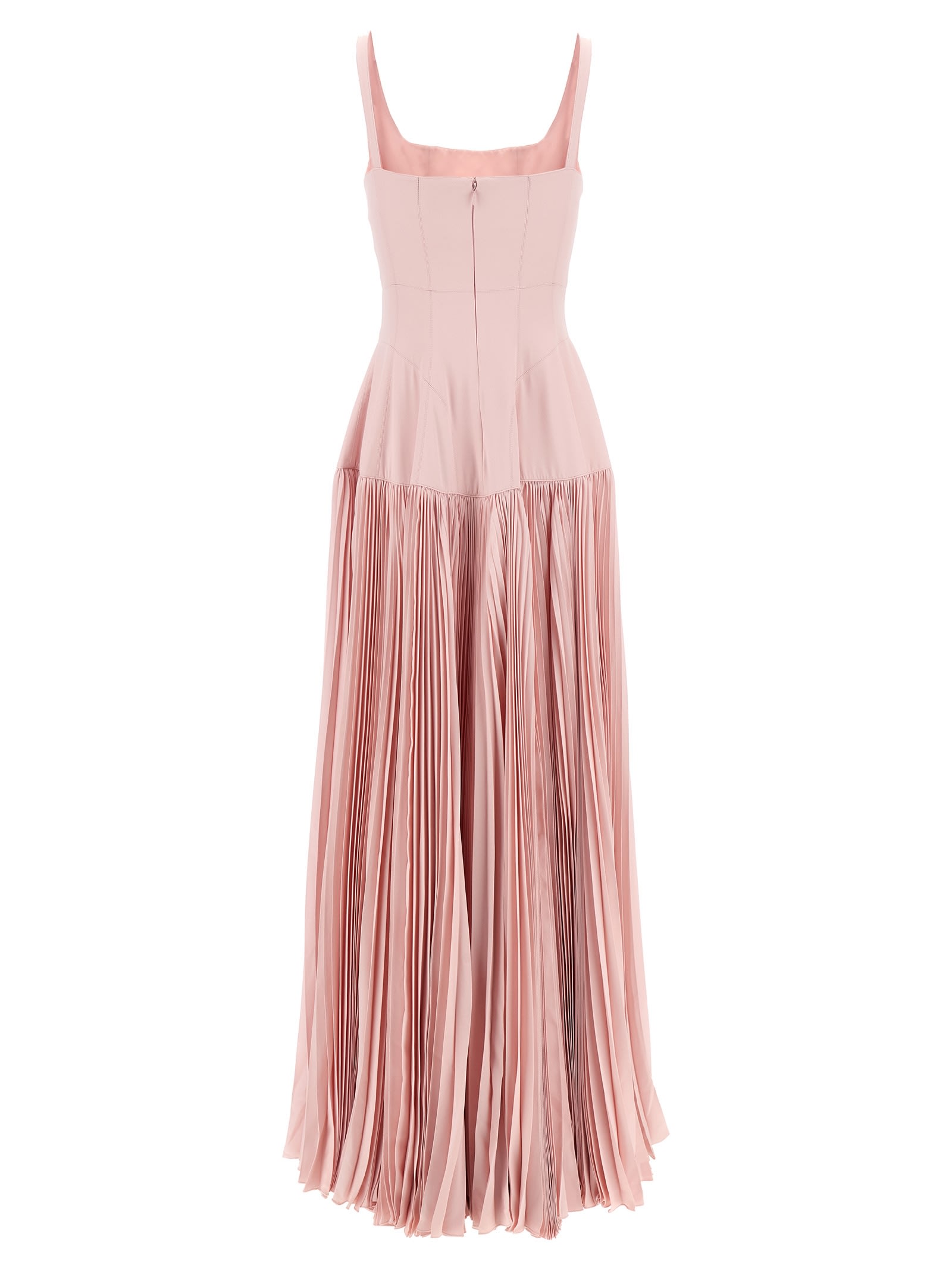 Giovanni Bedin Pleated-skirt Square-neck Maxidress In Pink