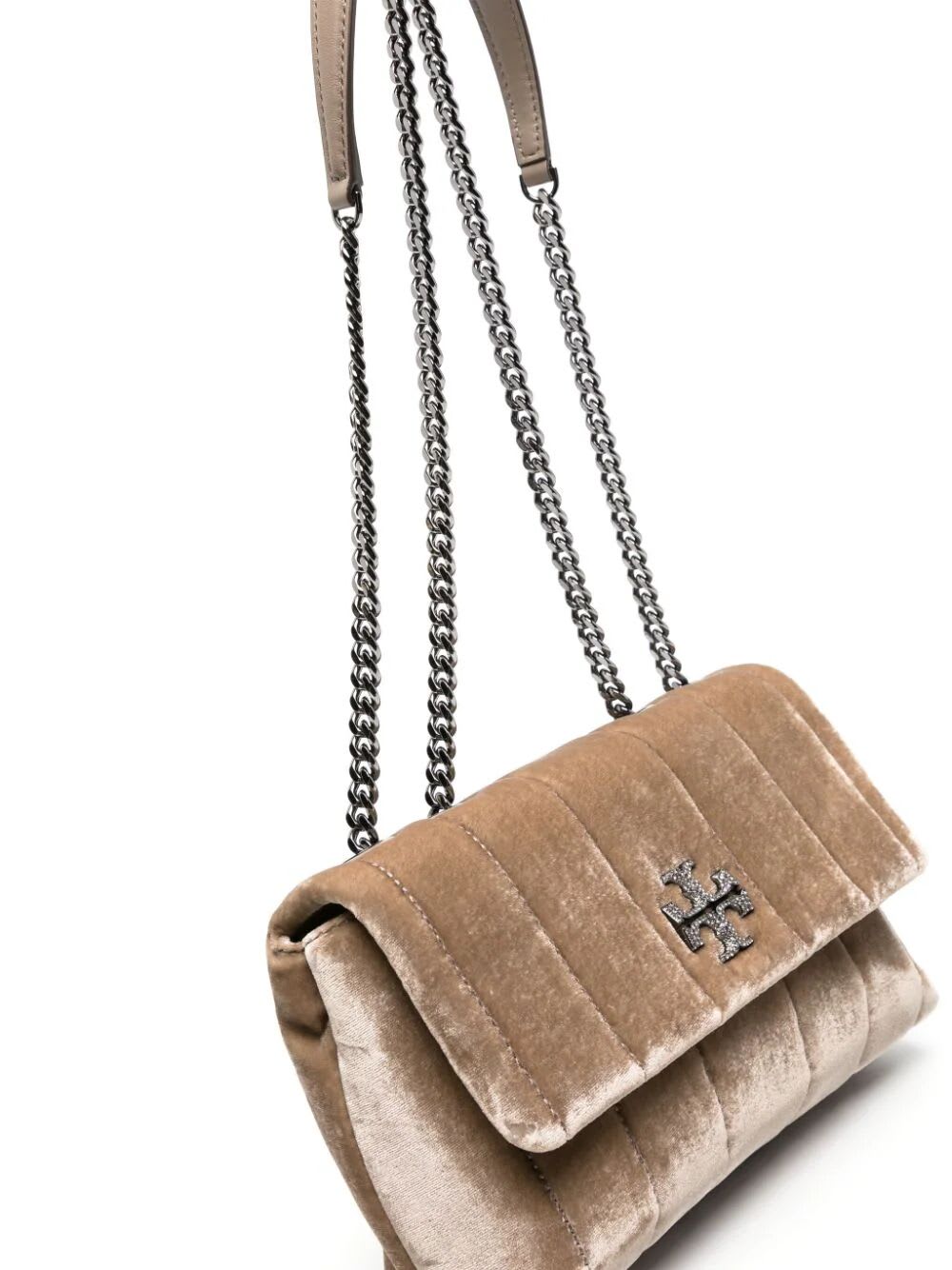 Shop Tory Burch Kira Velvet Small Convertible Shoulder Bag In Classic Taupe