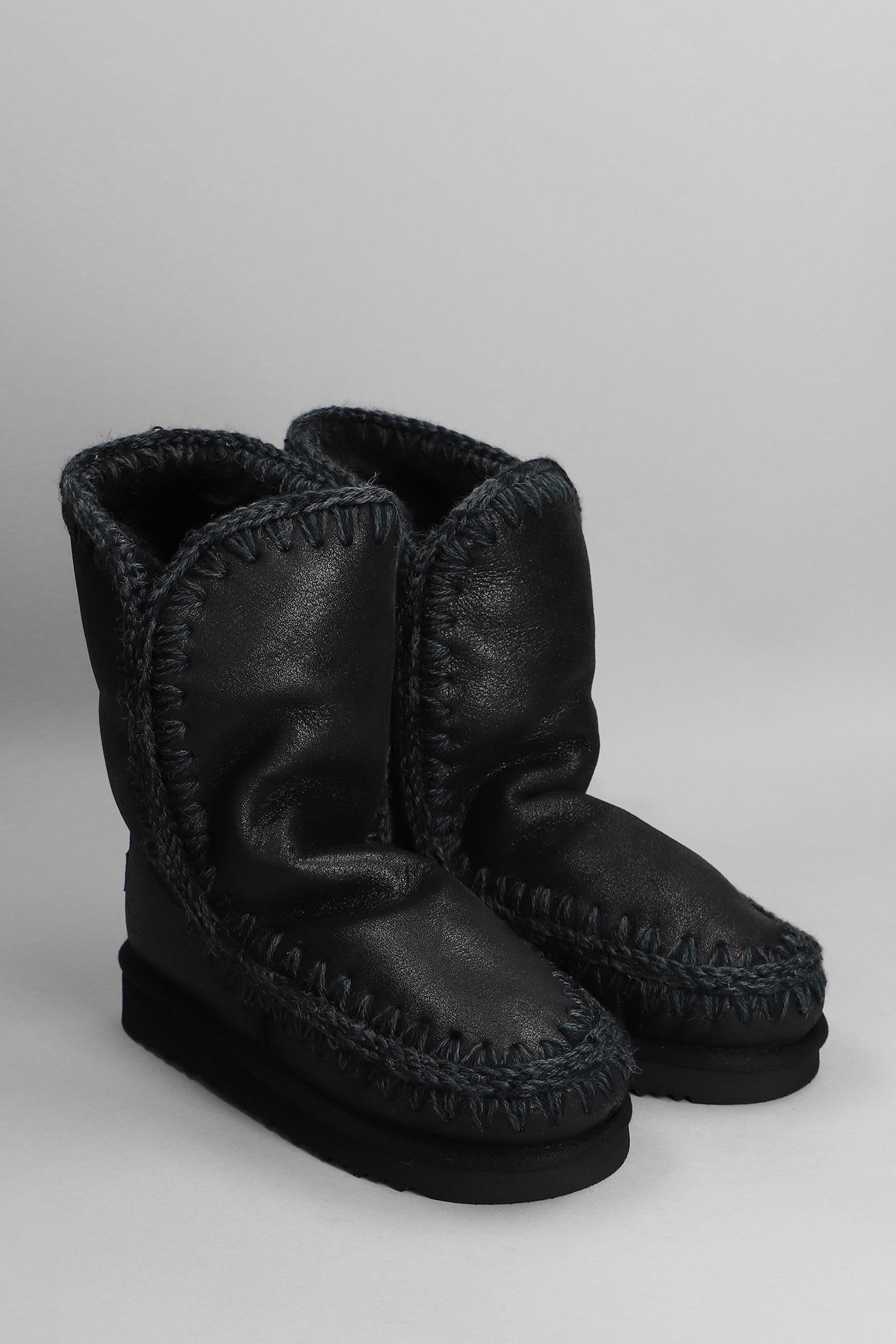 Mou Eskimo 24 Low Heels Ankle Boots In Black Leather In Black