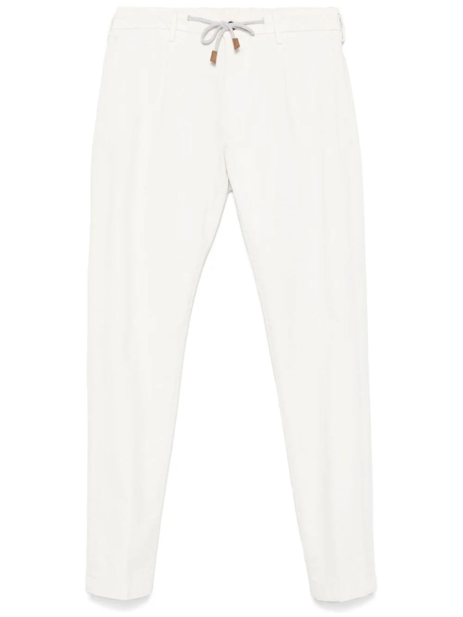 Shop Eleventy Ivory White Cotton-lyocell Blend Trousers