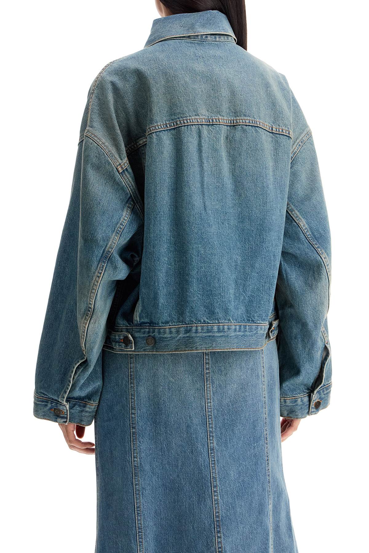 Shop Haikure Denim Boxy Jacket With Spencer In Oil Blue (blue)