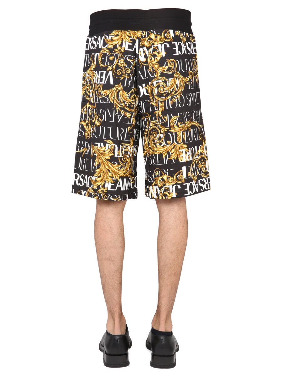 Shop Versace Jeans Couture Bermuda Shorts With Garland Print In Black