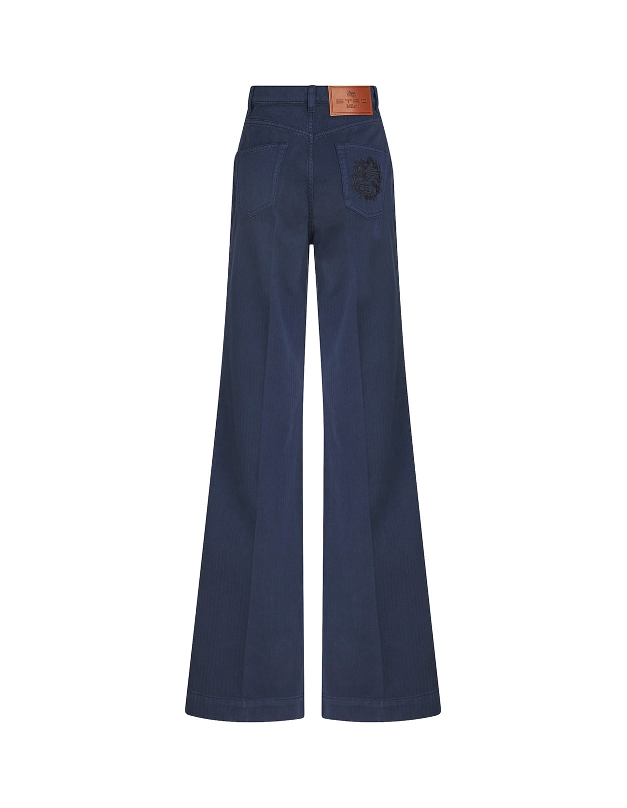Shop Etro Navy Blue Flare Jeans With Pegasus Buttons