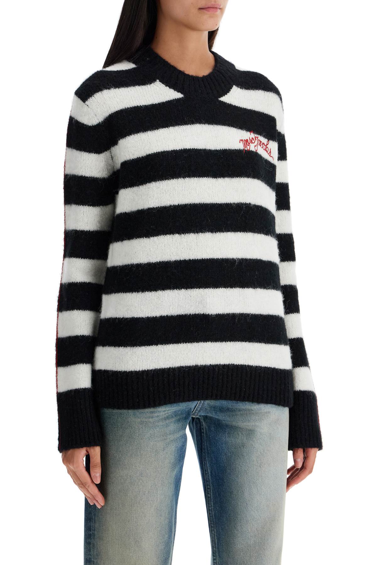 Shop Marc Jacobs Pullover The Striped Brushed Logo Sweater In Black/white (white)