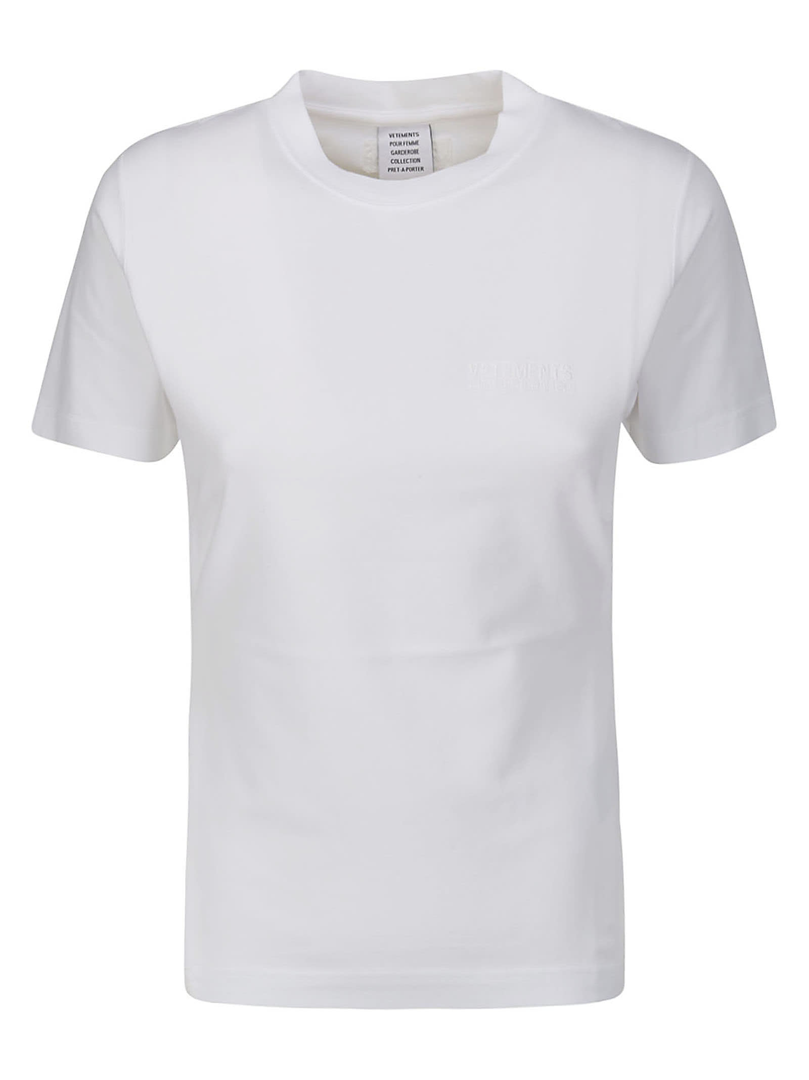 Shop Vetements Embroidered Tonal Logo Fitted T-shirt In White