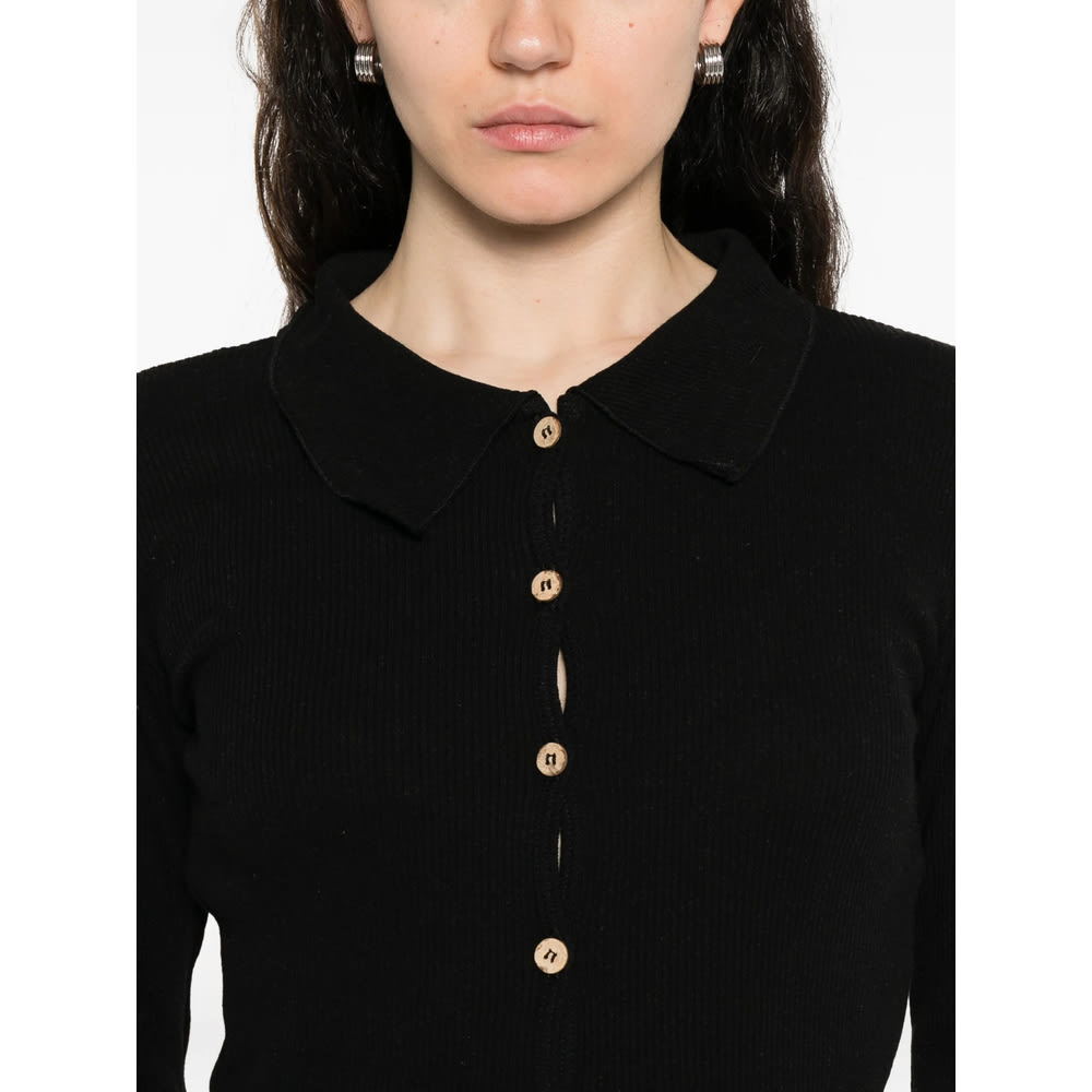 Baserange Button-front Ribbed Cardigan In Black
