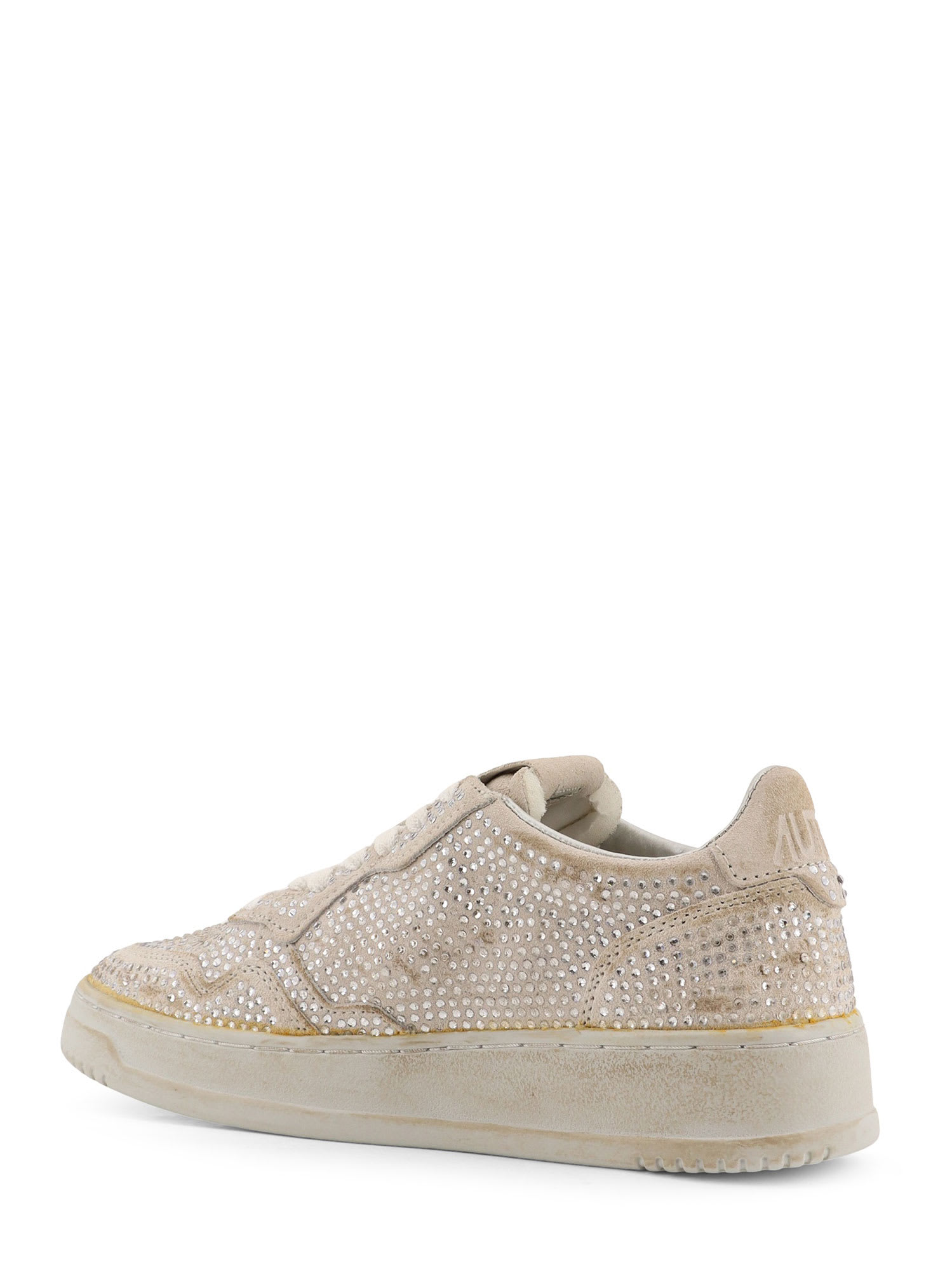 Autry Medalist Low Suede Sneakers With Rhinestones In White