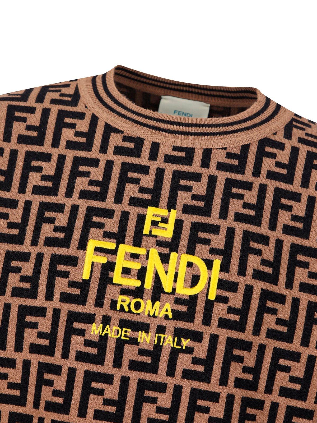 Shop Fendi Allover Ff Motif Knit Jumper In Marrone