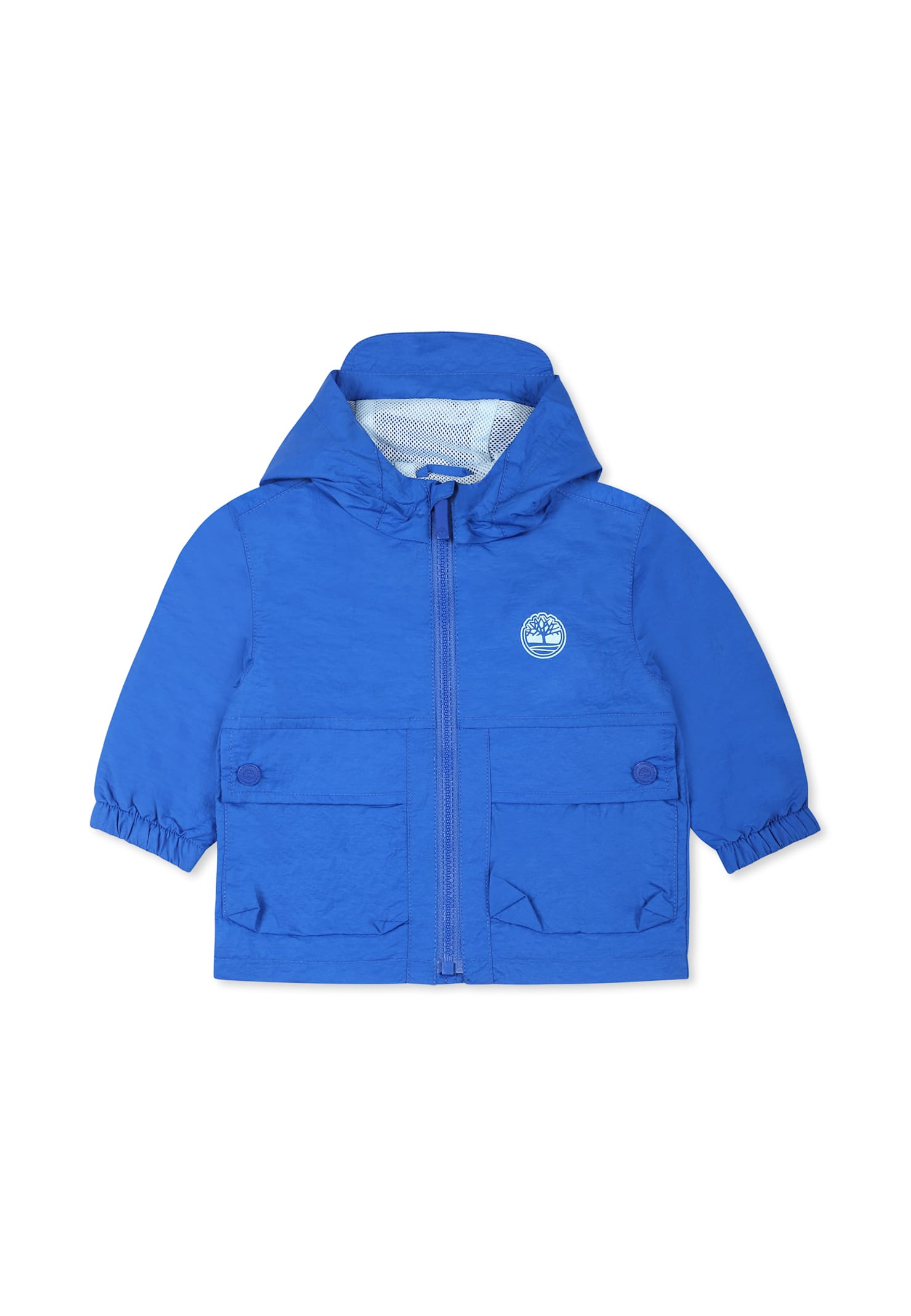 Timberland Light Blue Windbreaker Jacket For Baby Boy With Tree In Light Blue