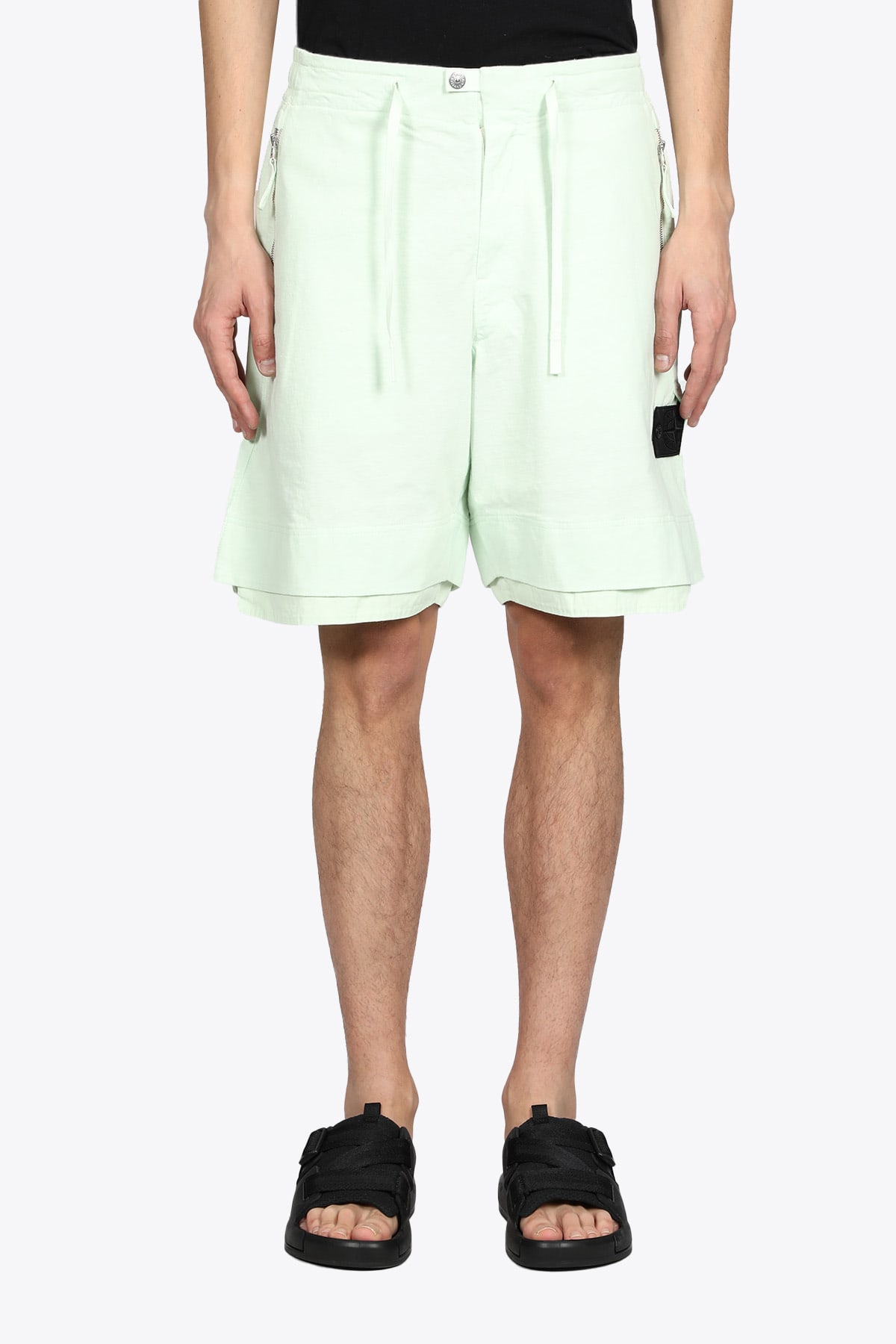 Stone Island Shadow Project Summer Shorts Chapter 2 Light green cotton bermuda with drawstring