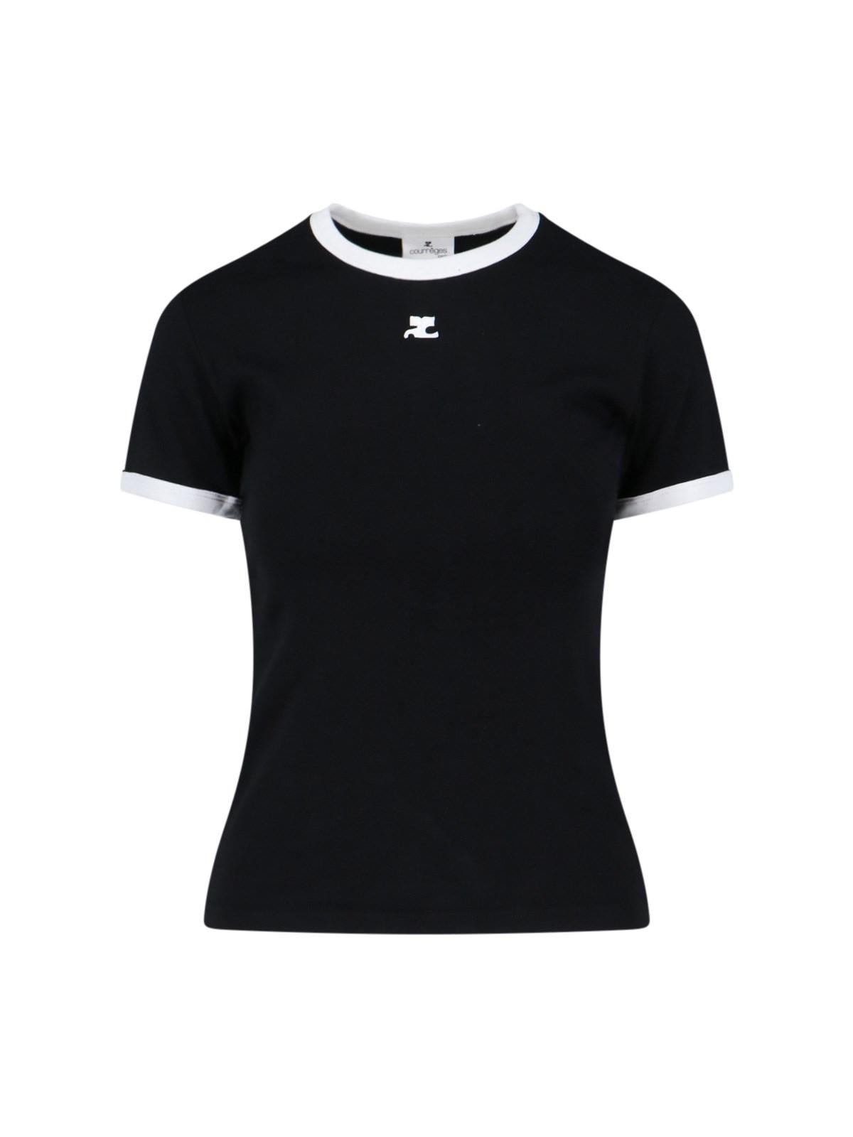 Shop Courrèges Logo T-shirt In Black Heritage White