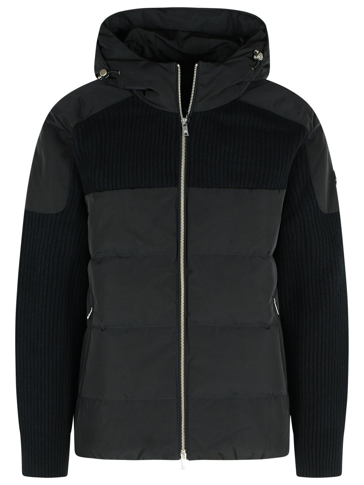Moose Knuckles Hooded Jacket With Ribbed Texture And Zip Pockets In Black
