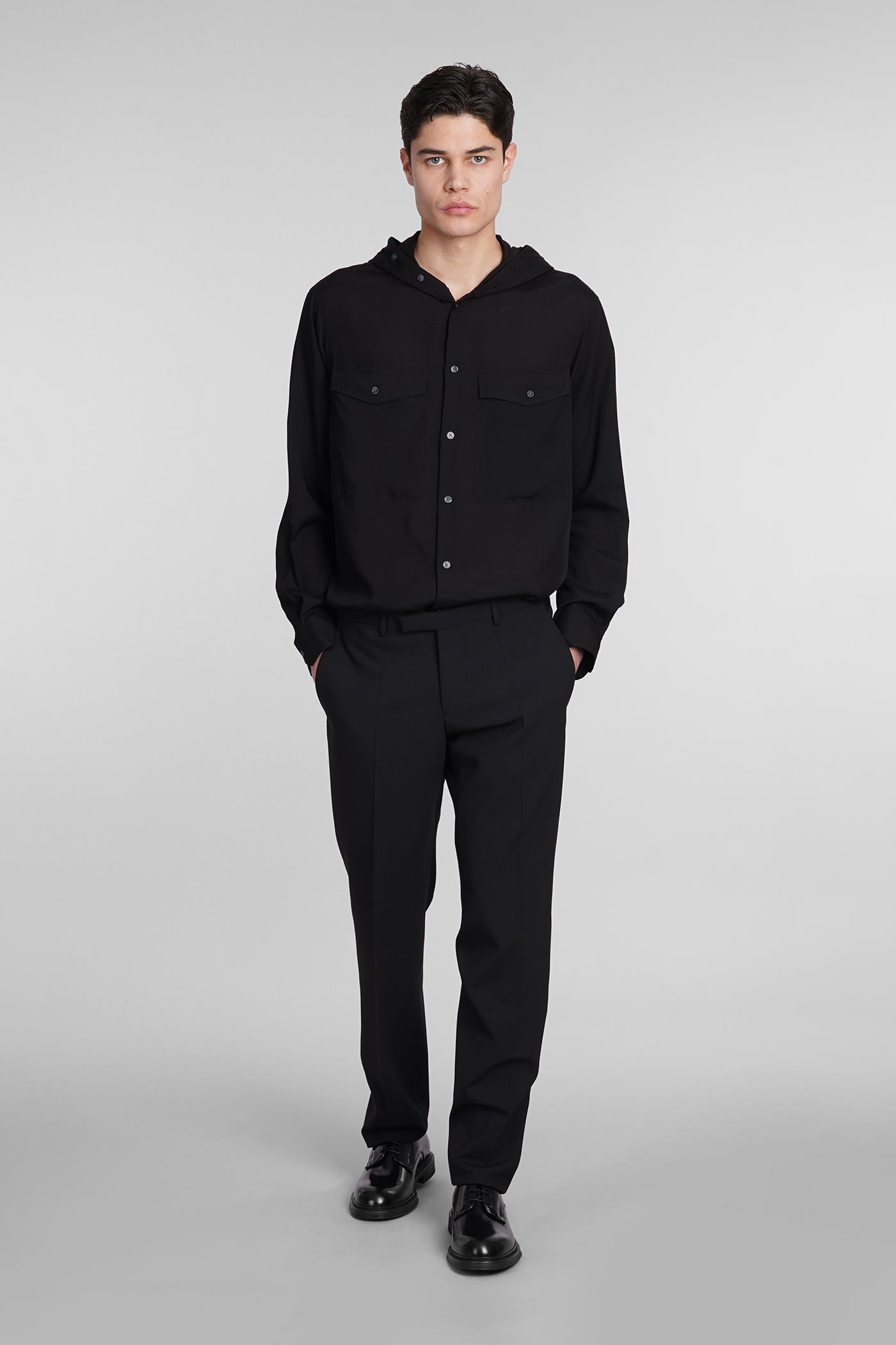 Shop Emporio Armani Shirt In Black Wool And Polyester