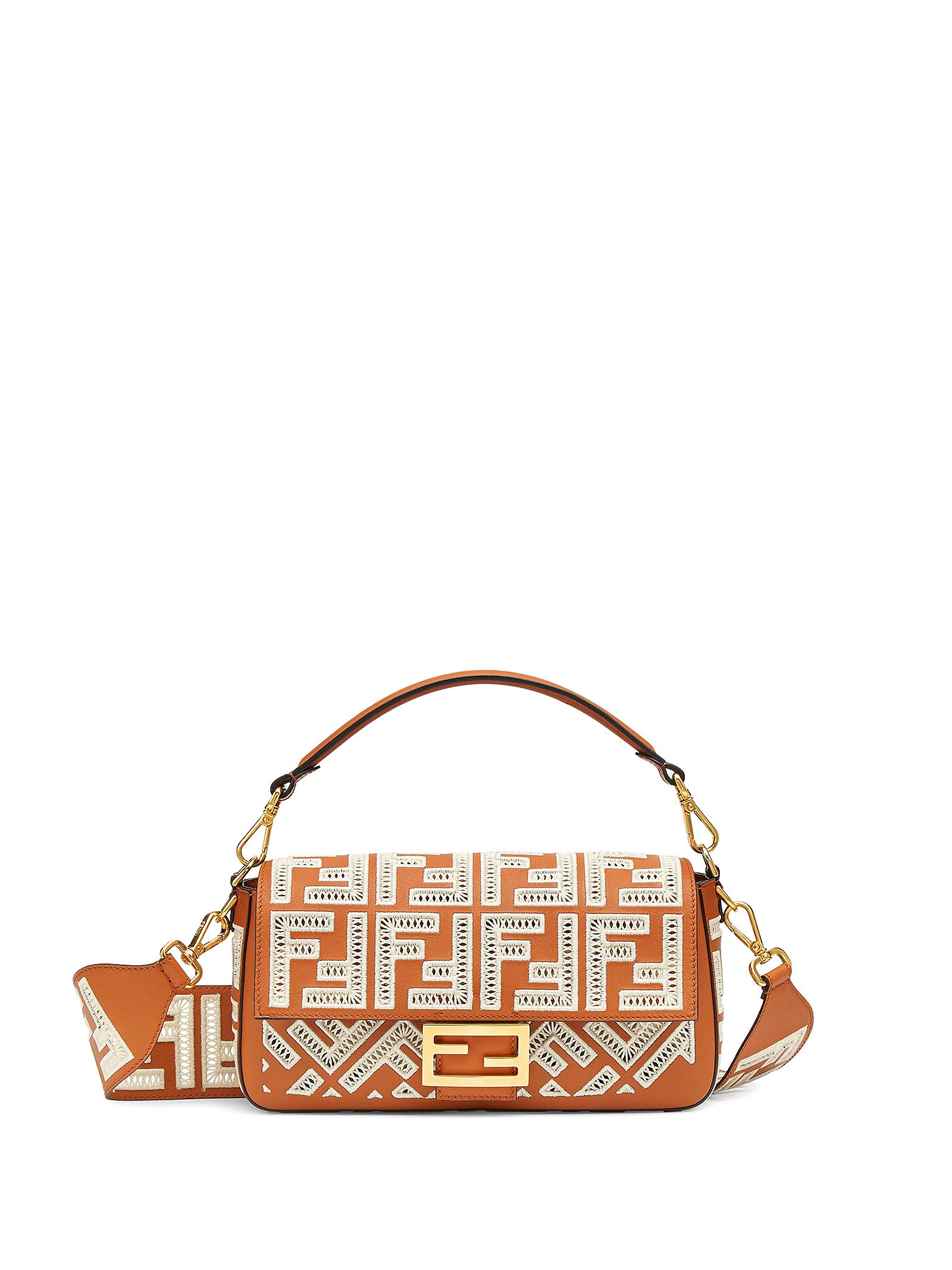 Fendi Baguette Ff Embroidery Bag In Brandy