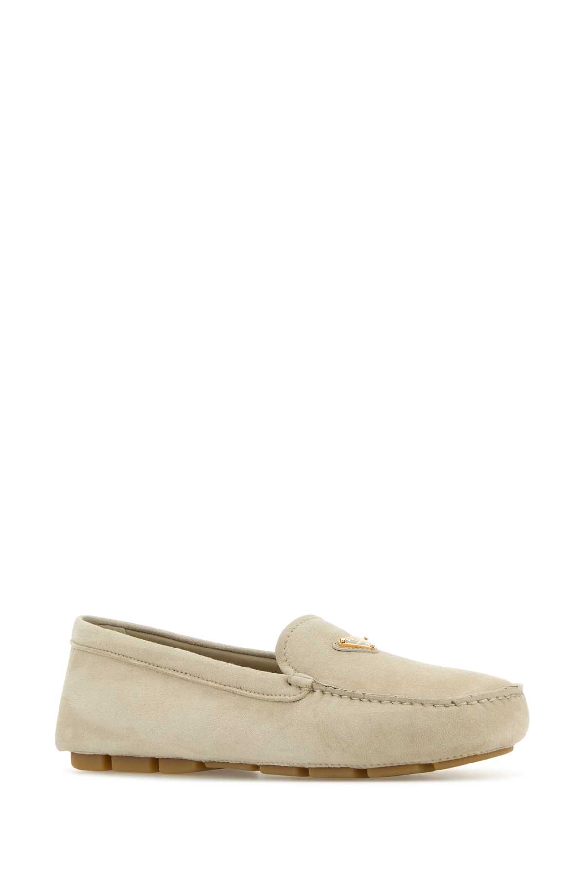 Shop Prada Sand Suede Loafers In Pomice