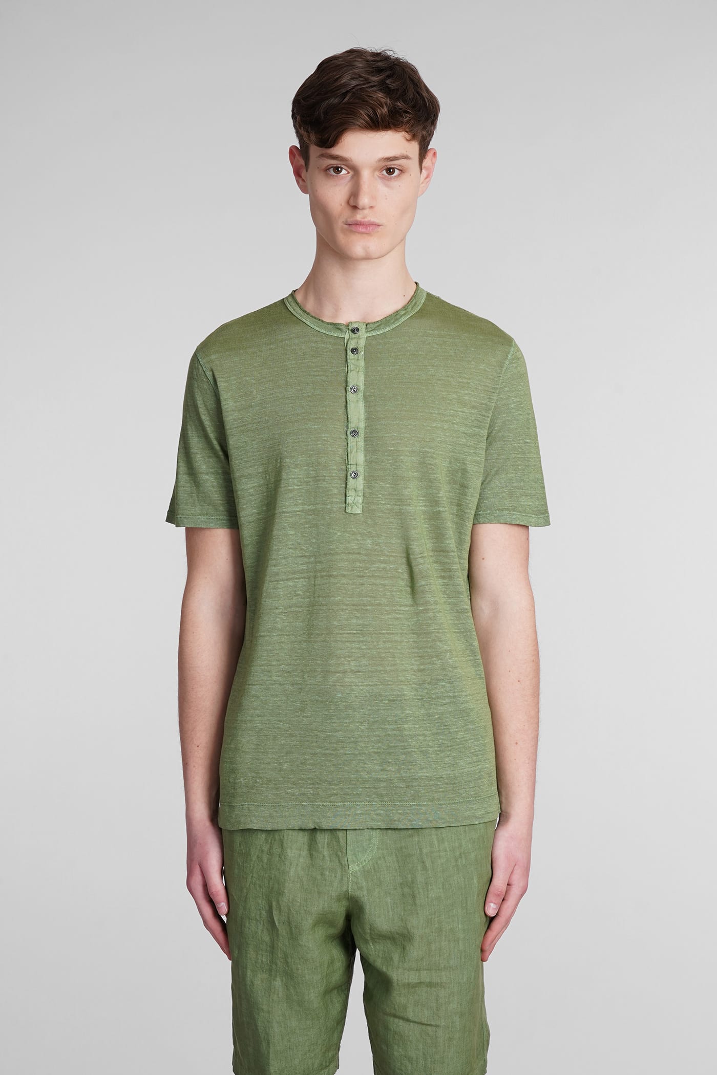 120% Lino T-shirt In Green Linen