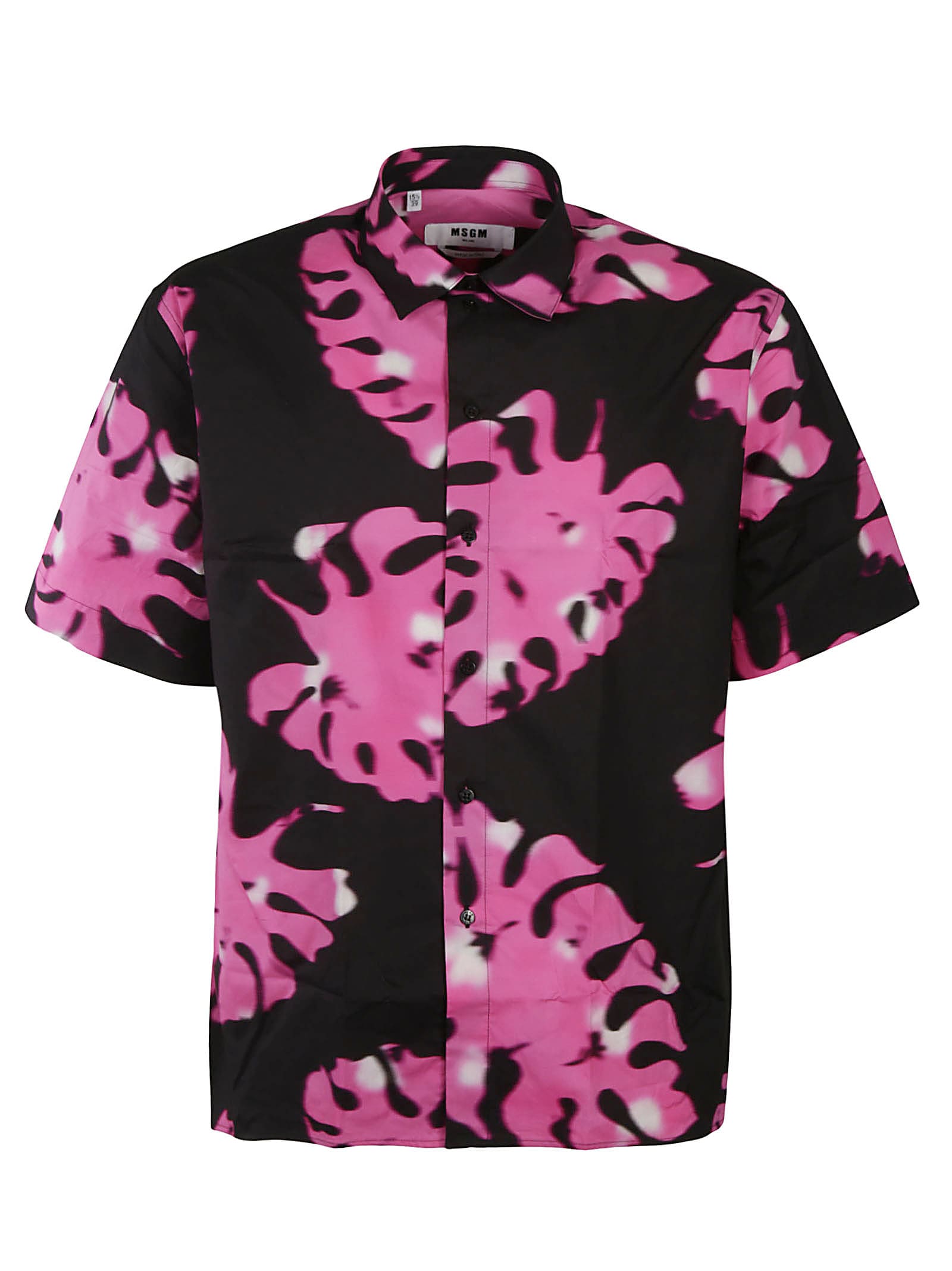 Msgm Botanical-print Short-sleeve Shirt In Black/pink