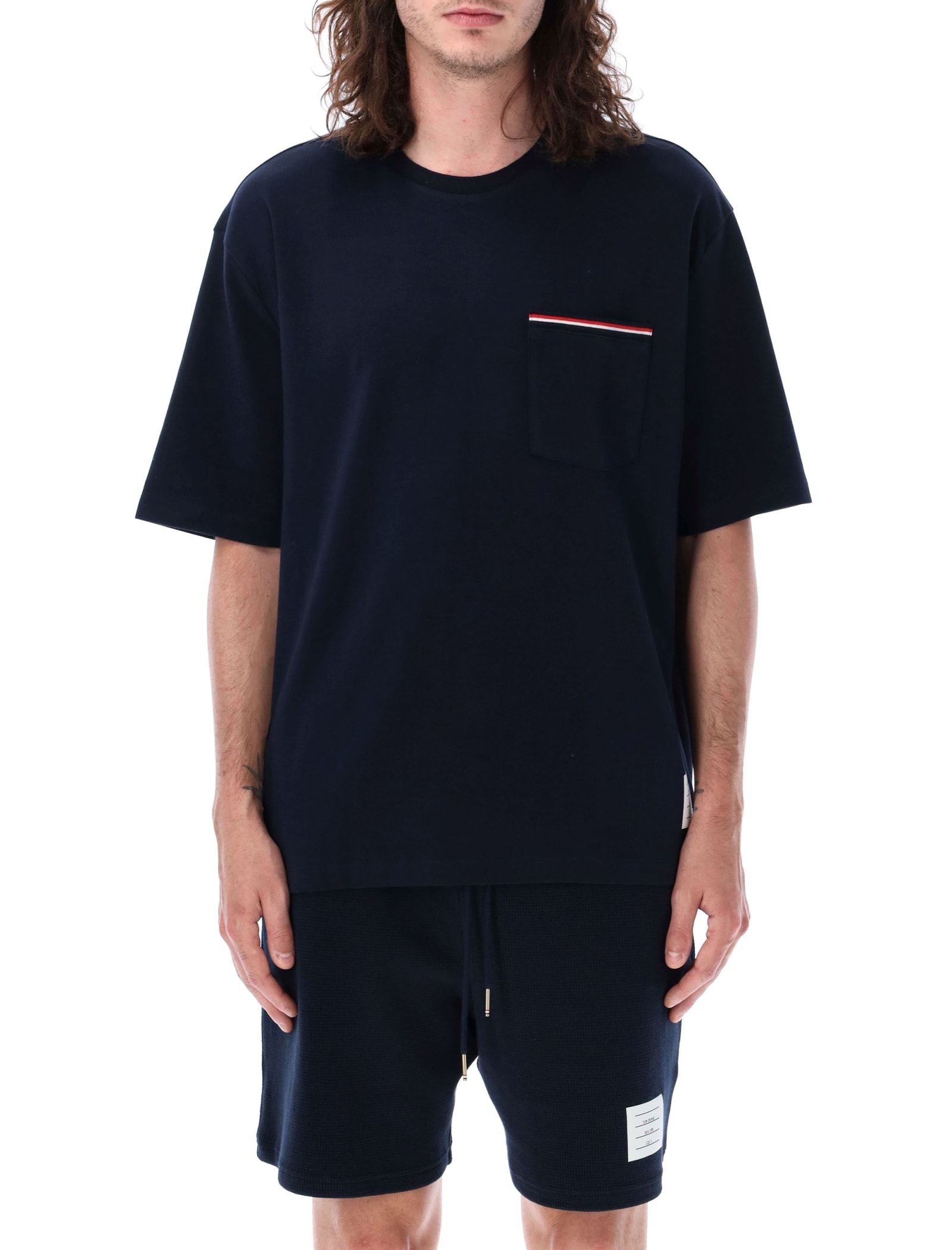 Shop Thom Browne Oversized Short Sleeves T-shirt In Navy