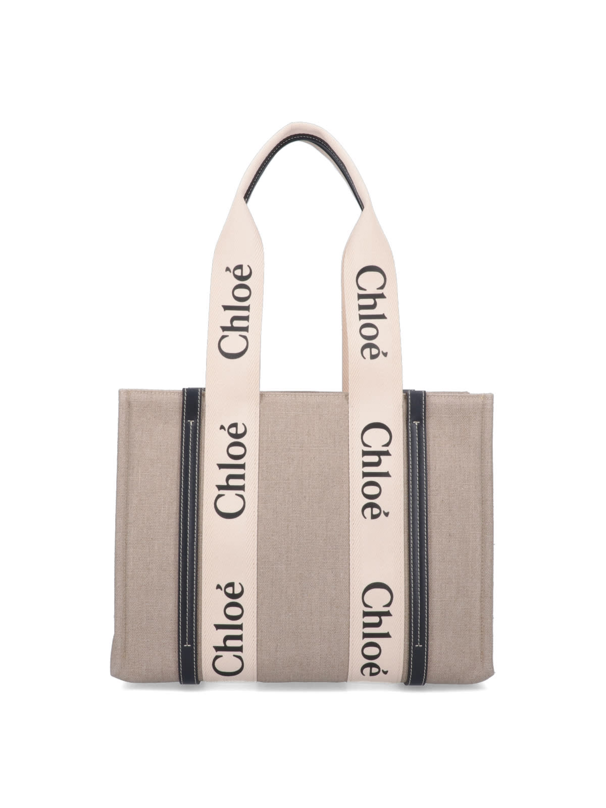 Chloé Linen Shoulder Bag With Logo Print. This Bag Is Made With Lower Environmental Impact Material In Beige