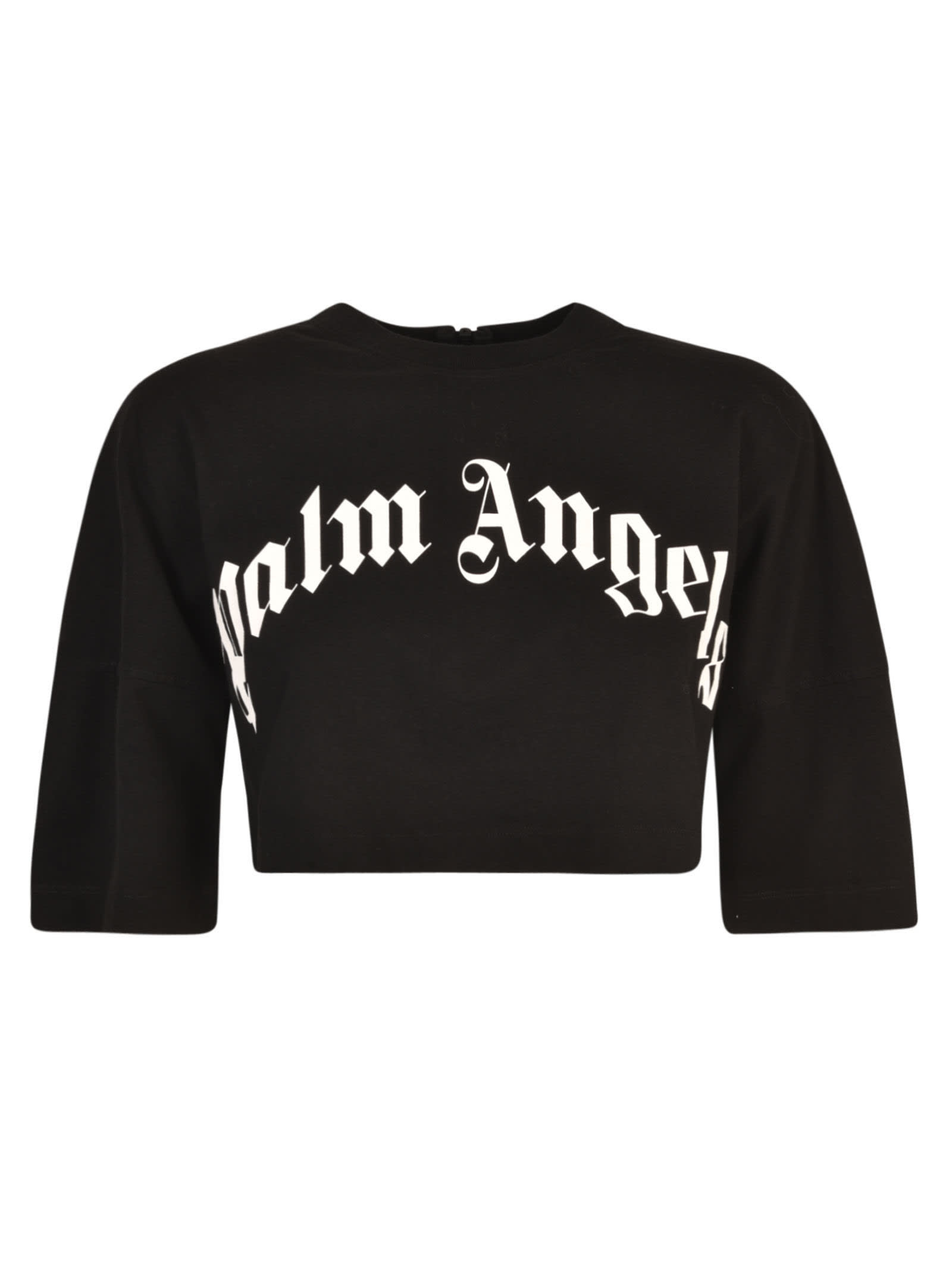 Palm Angels Curved Logo-print Cropped Cotton-jersey T-shirt in Black