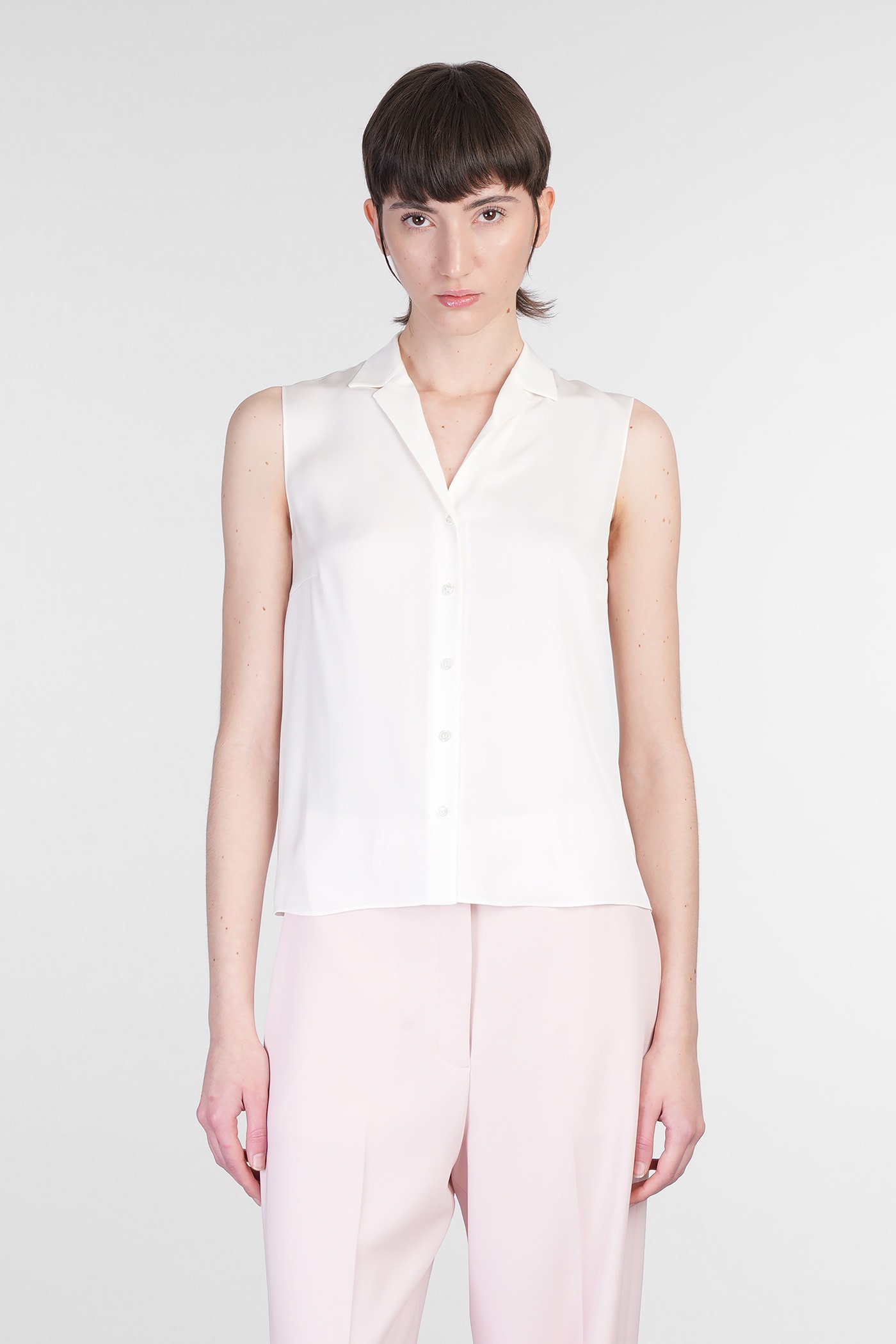 Theory Camp Collar Blouse In Silk Georgette