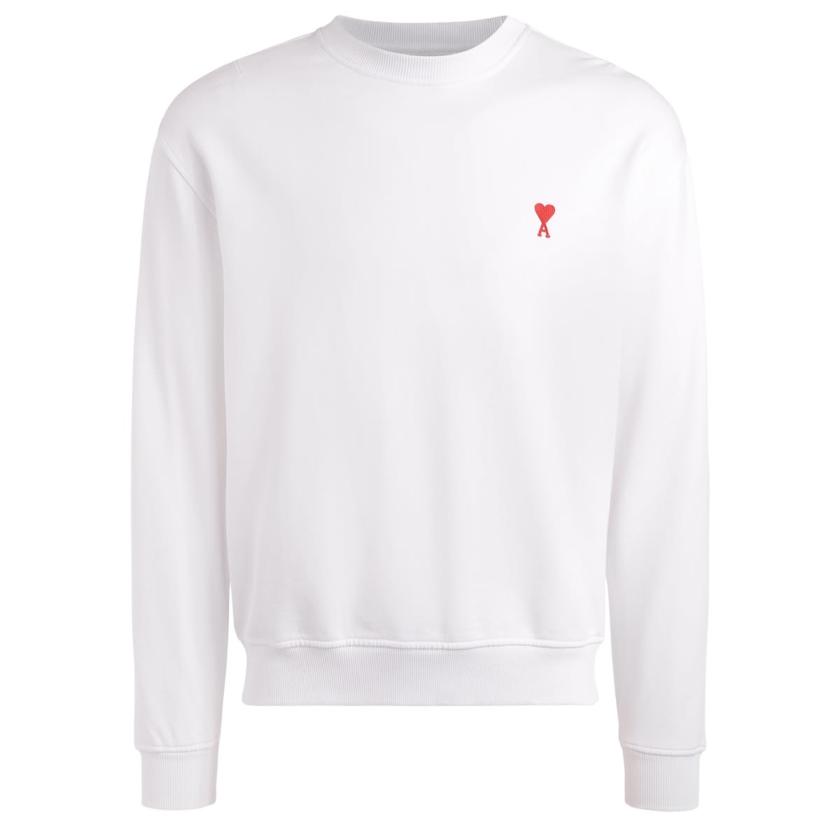 Ami Alexandre Mattiussi Ami Paris White Crew-neck Sweatshirt With Red Logo