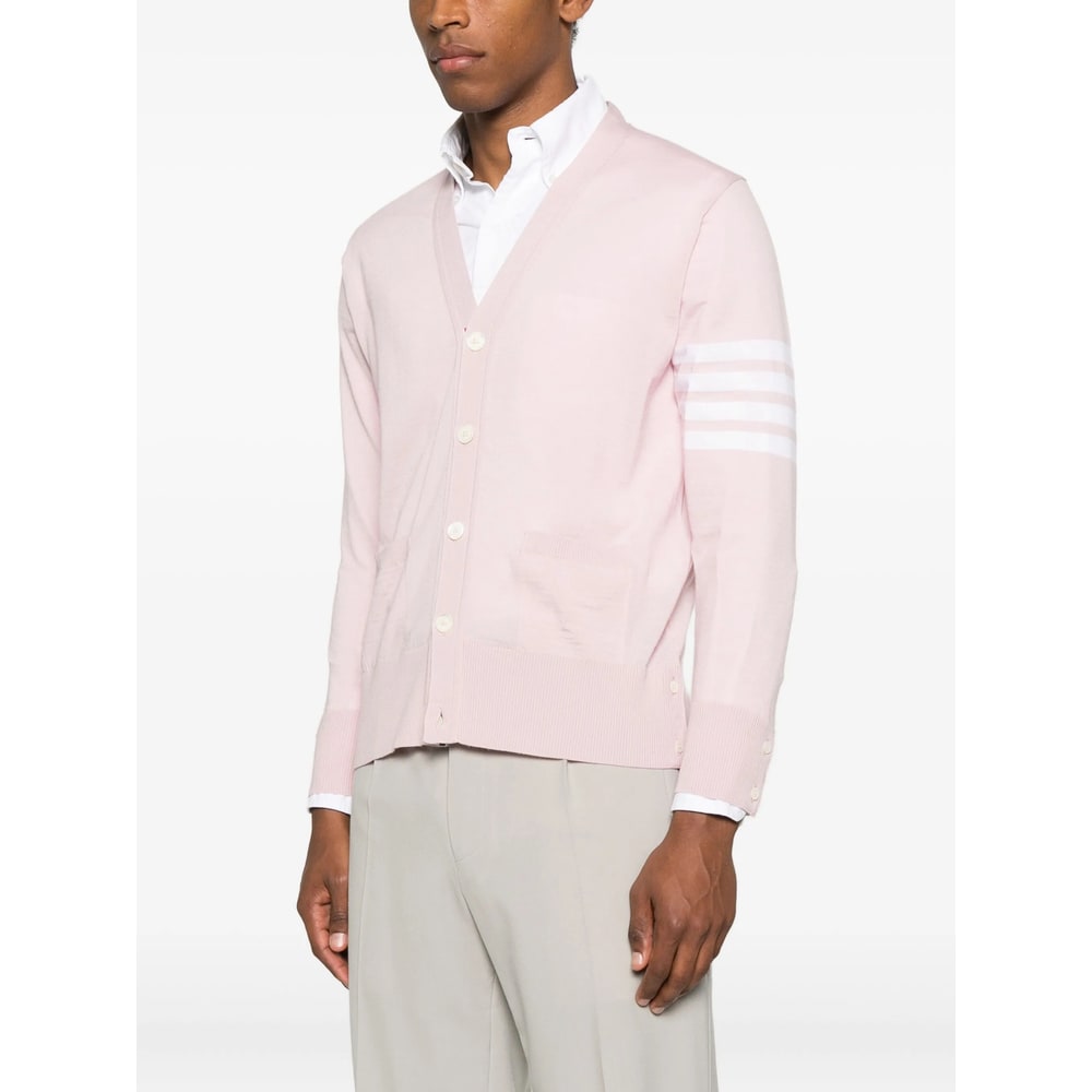 Thom Browne V-neck Fine-knit Cardigan In Pink