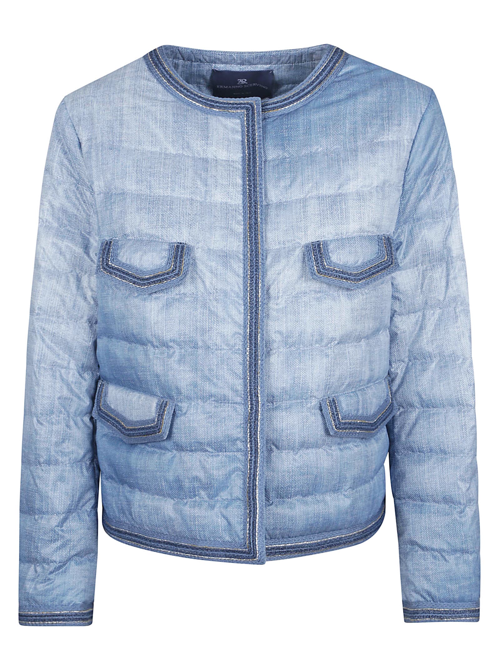 Ermanno Scervino Long Sleeve Quilted Downcoat With Denim Look