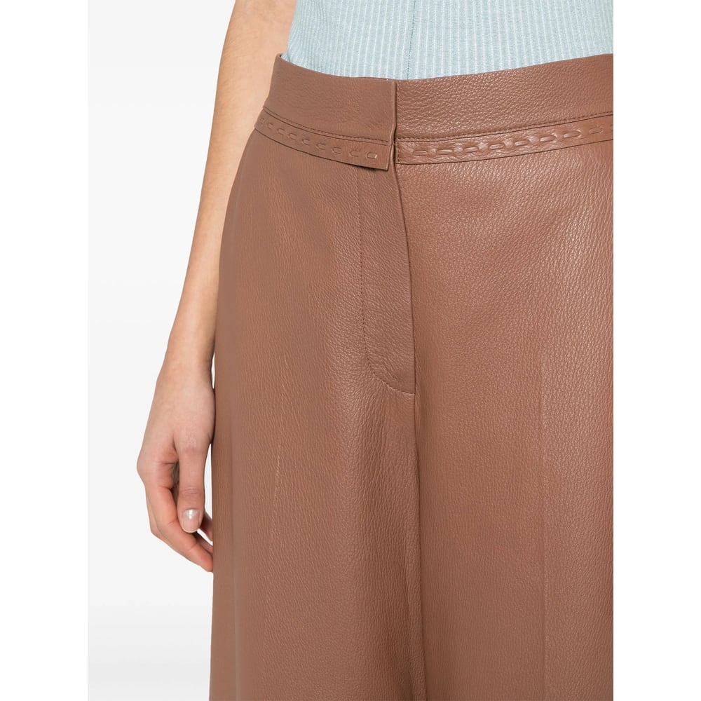 Fendi Tan Coloured Leather Trousers In Brown