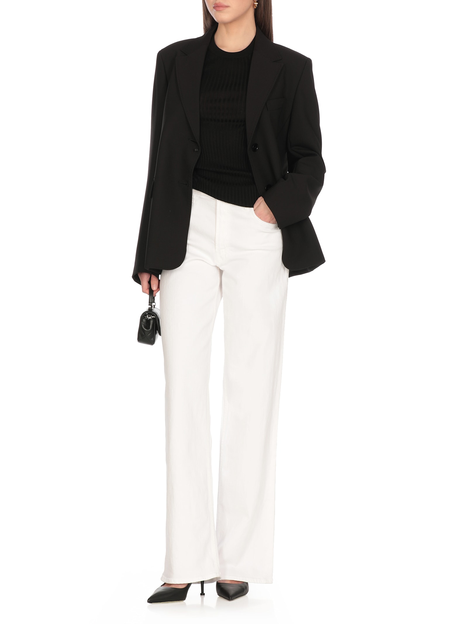 Mother The Hustler Patch Pocket Raw Hem High Waist Ankle Flare Jeans In White
